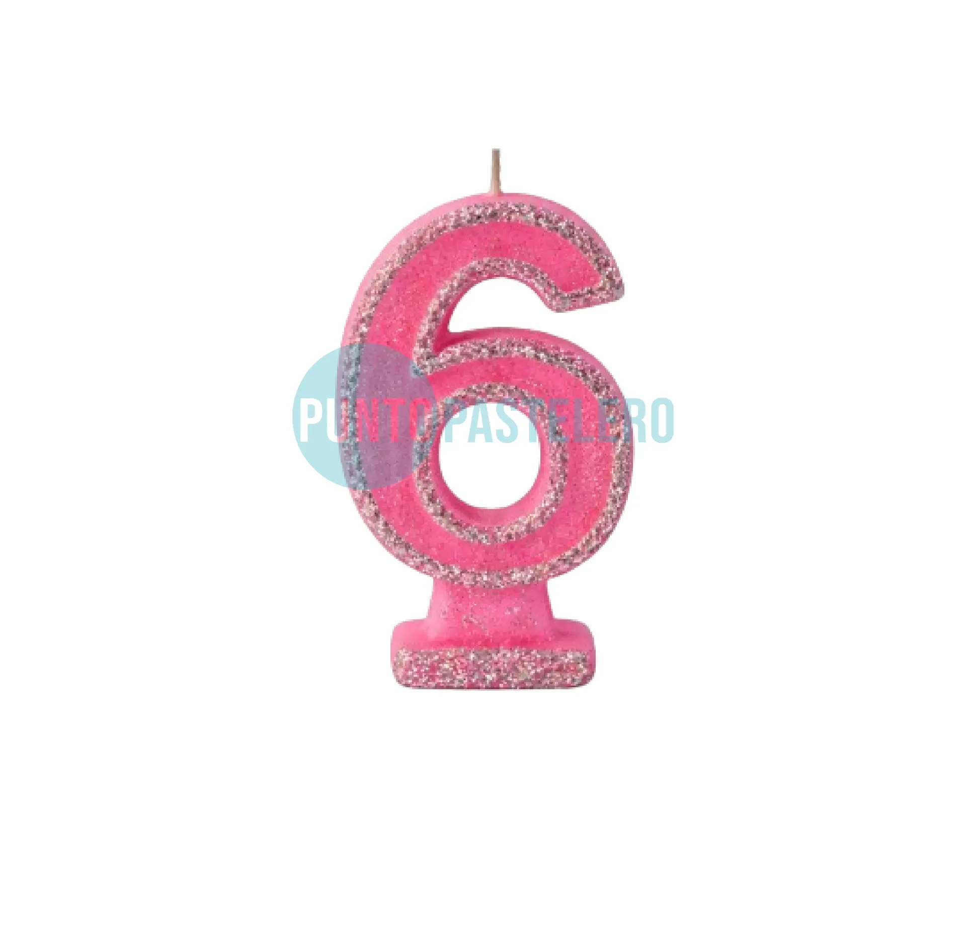 VELA NUMEROTE CON BRILLO ROSA N° 6