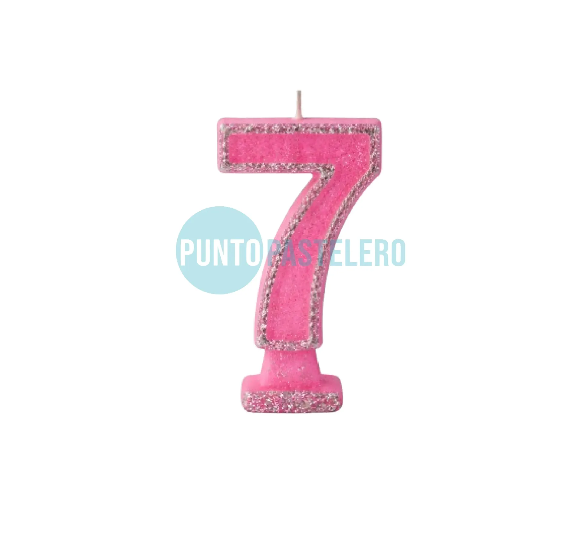 VELA NUMEROTE CON BRILLO ROSA N° 7