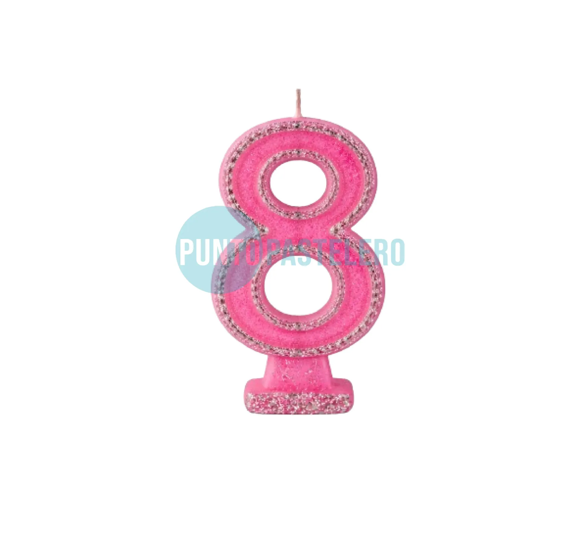 VELA NUMEROTE CON BRILLO ROSA N° 8