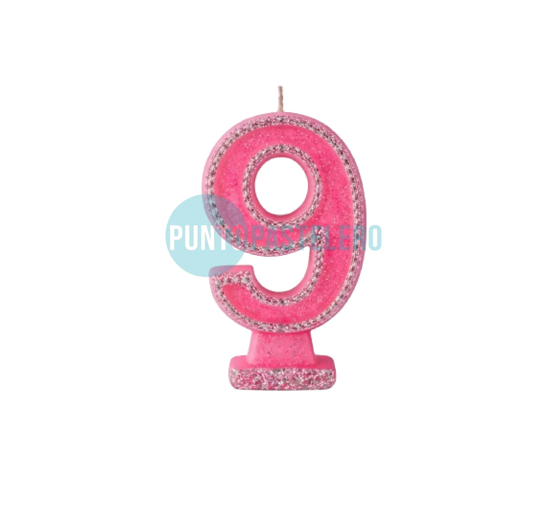 VELA NUMEROTE CON BRILLO ROSA N° 9