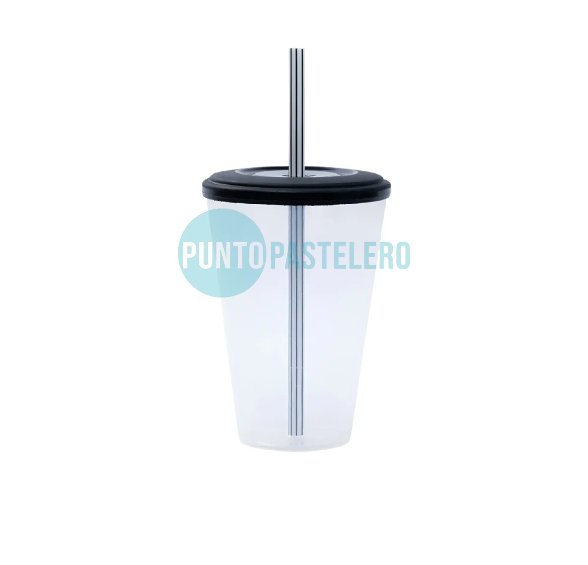 VASO MILKSHAKE TRASLUCIDO CON TAPA NEGRA Y SORBETE
