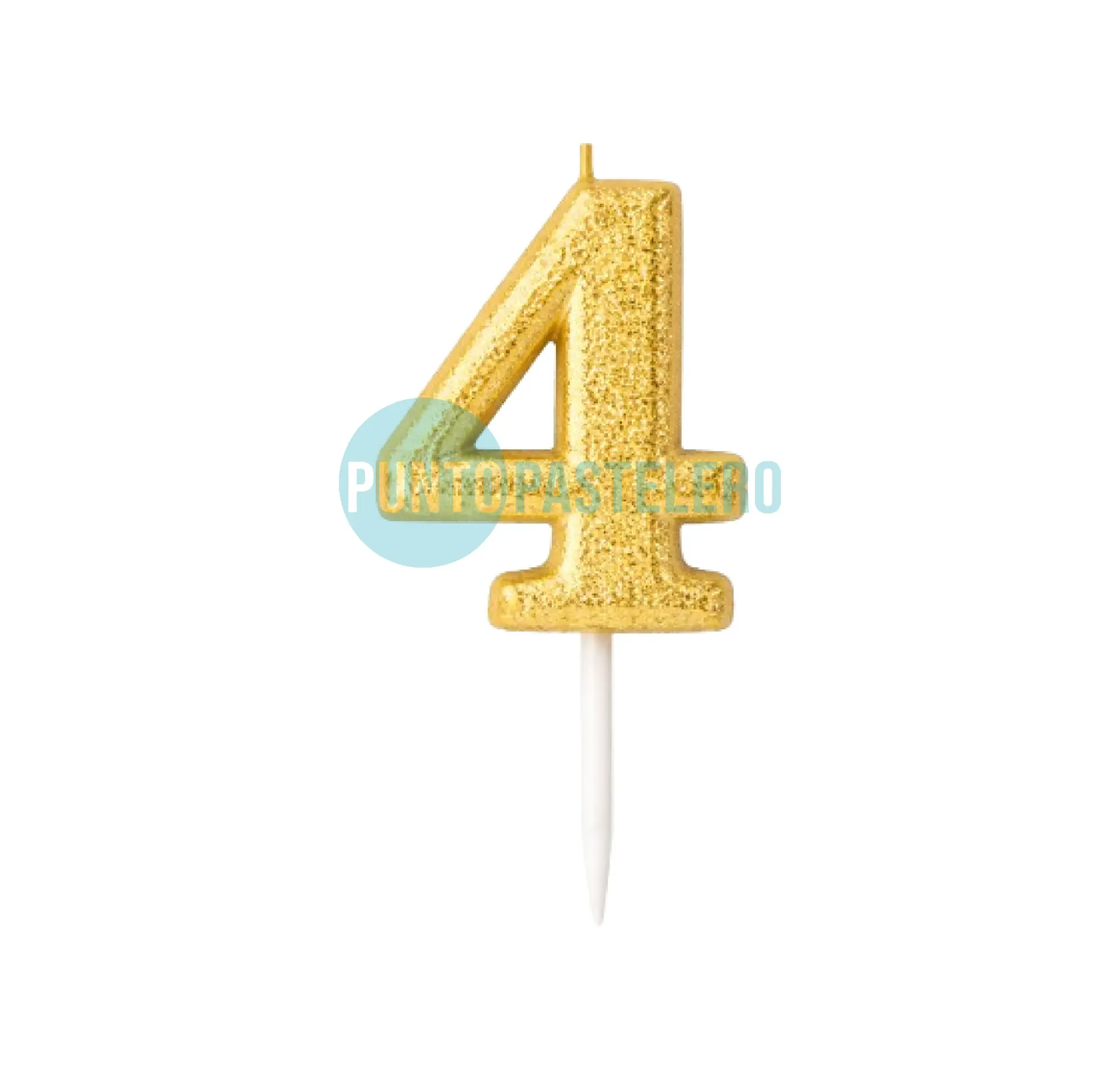[464L] VELA NUMERO CON BRILLO DORADO N° 4 (LOLITA)