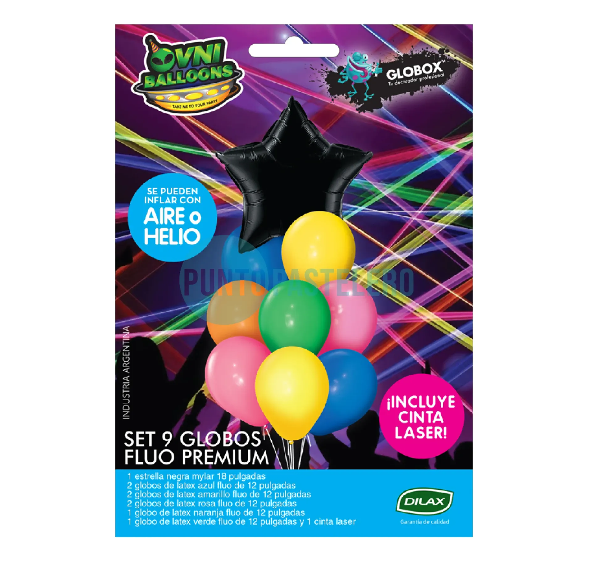 SET DE GLOBOS FLUO (OVNI BALLOONS) (9 PZ)