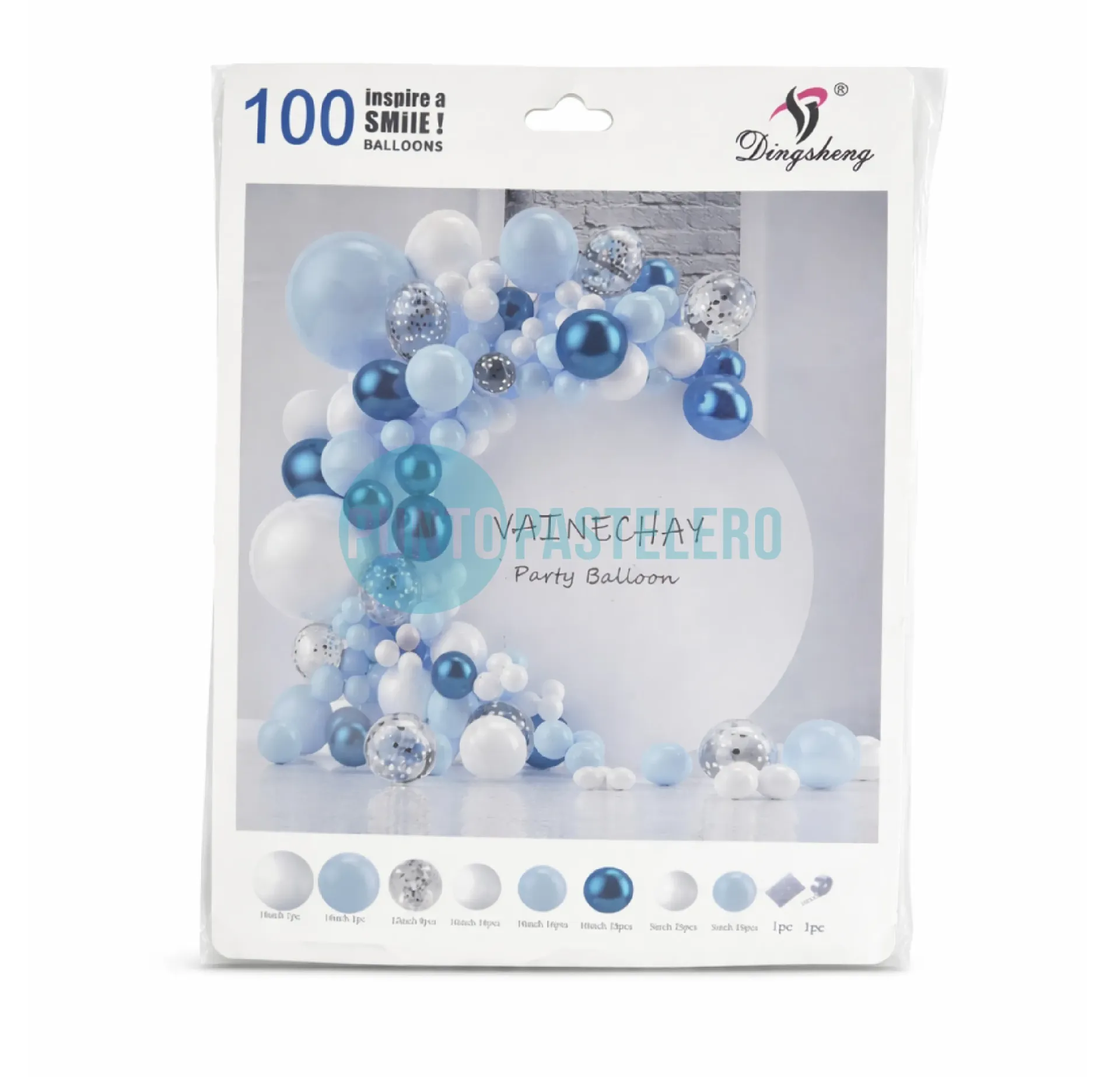 SET DE GLOBOS CELESTE Y BLANCO (100 PZ)