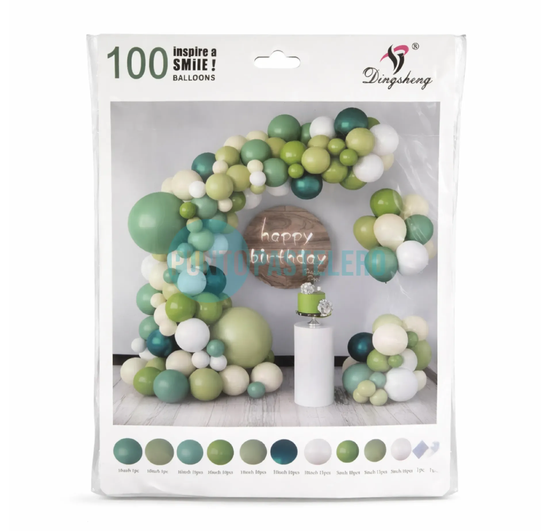 SET DE GLOBOS VERDE Y BLANCO (100 PZ)