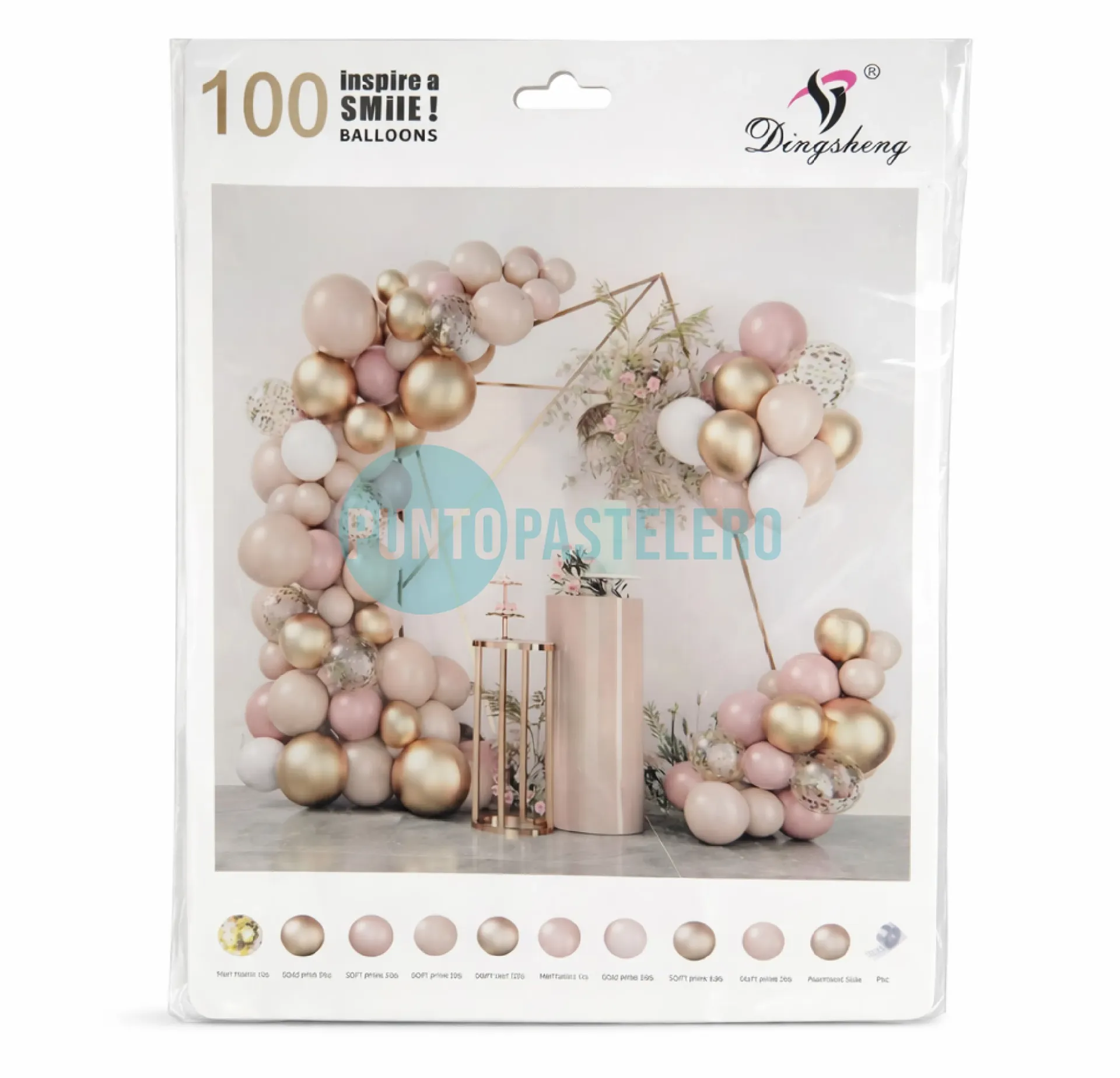 SET DE GLOBOS ROSA GOLD DORADO Y CREMA (100 PZ)