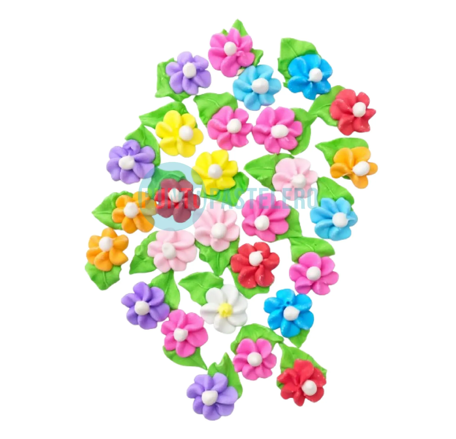 [0000029920309] FLOR DE AZUCAR DURAZNO MEDIANA MULTICOLOR N° 9 (CON HOJA) (X 50 U.)