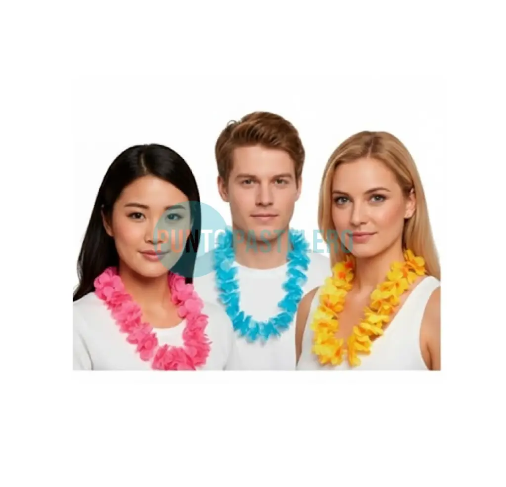 COLLAR HAWAIANO TROPICAL DOBLE FLUO PASTEL (COLORES SURTIDOS) (X 12 U.)