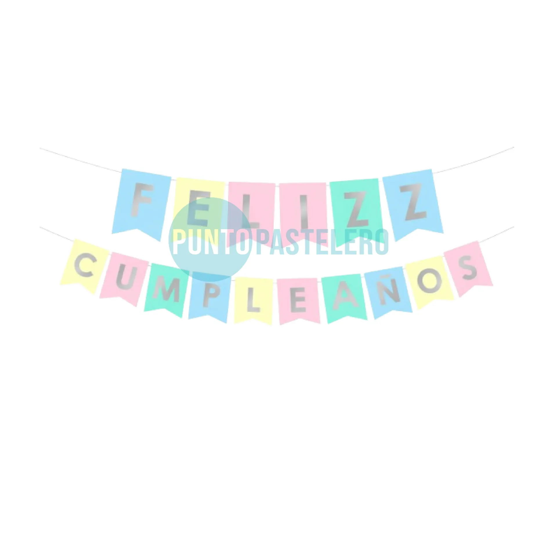 BANDERIN "FELIZ CUMPLE" CON STAMPING MULTICOLOR PASTEL (GOLD MUNDO)