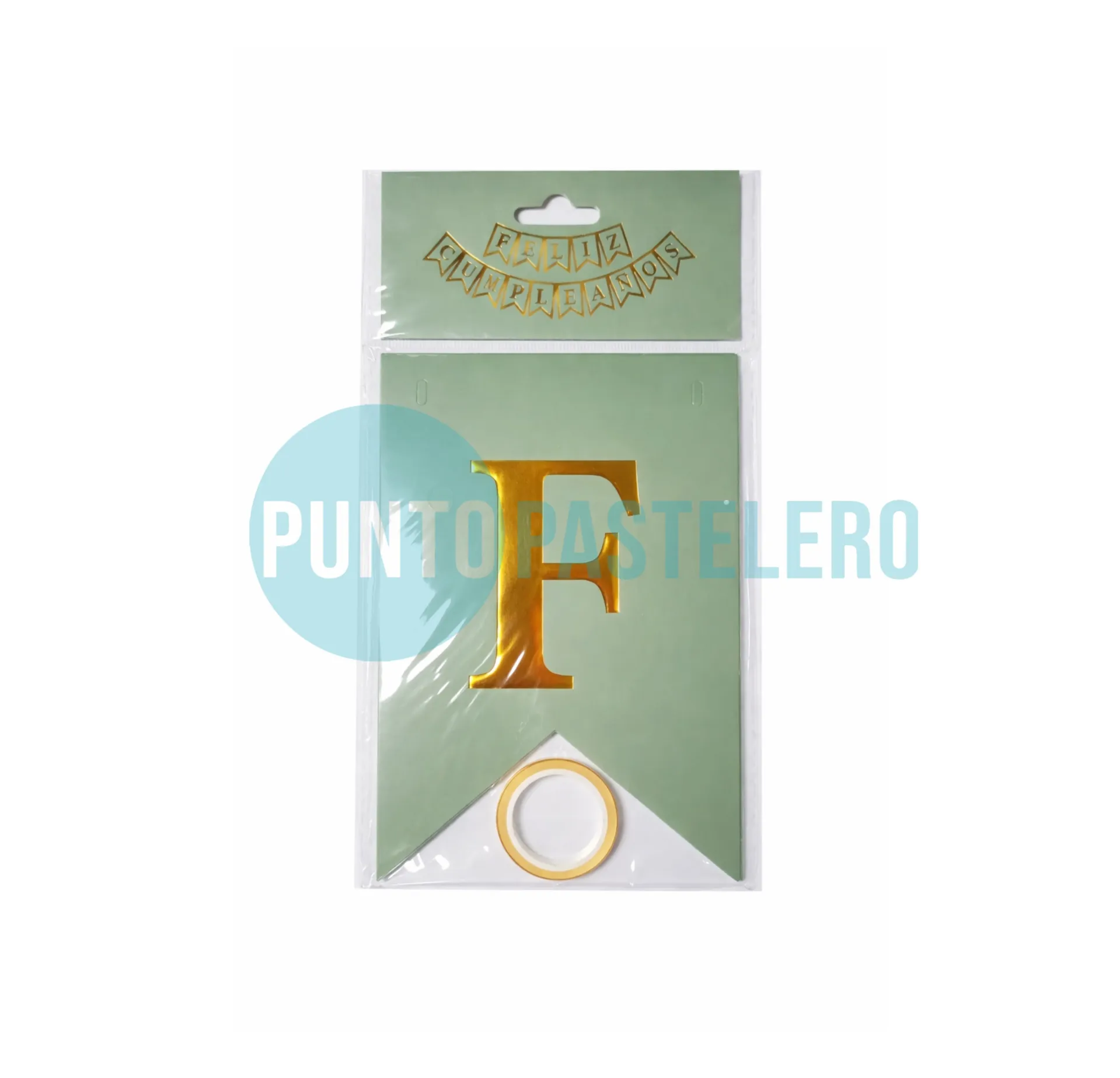 BANDERIN FELIZ CUMPLEAÑOS VERDE OLIVA