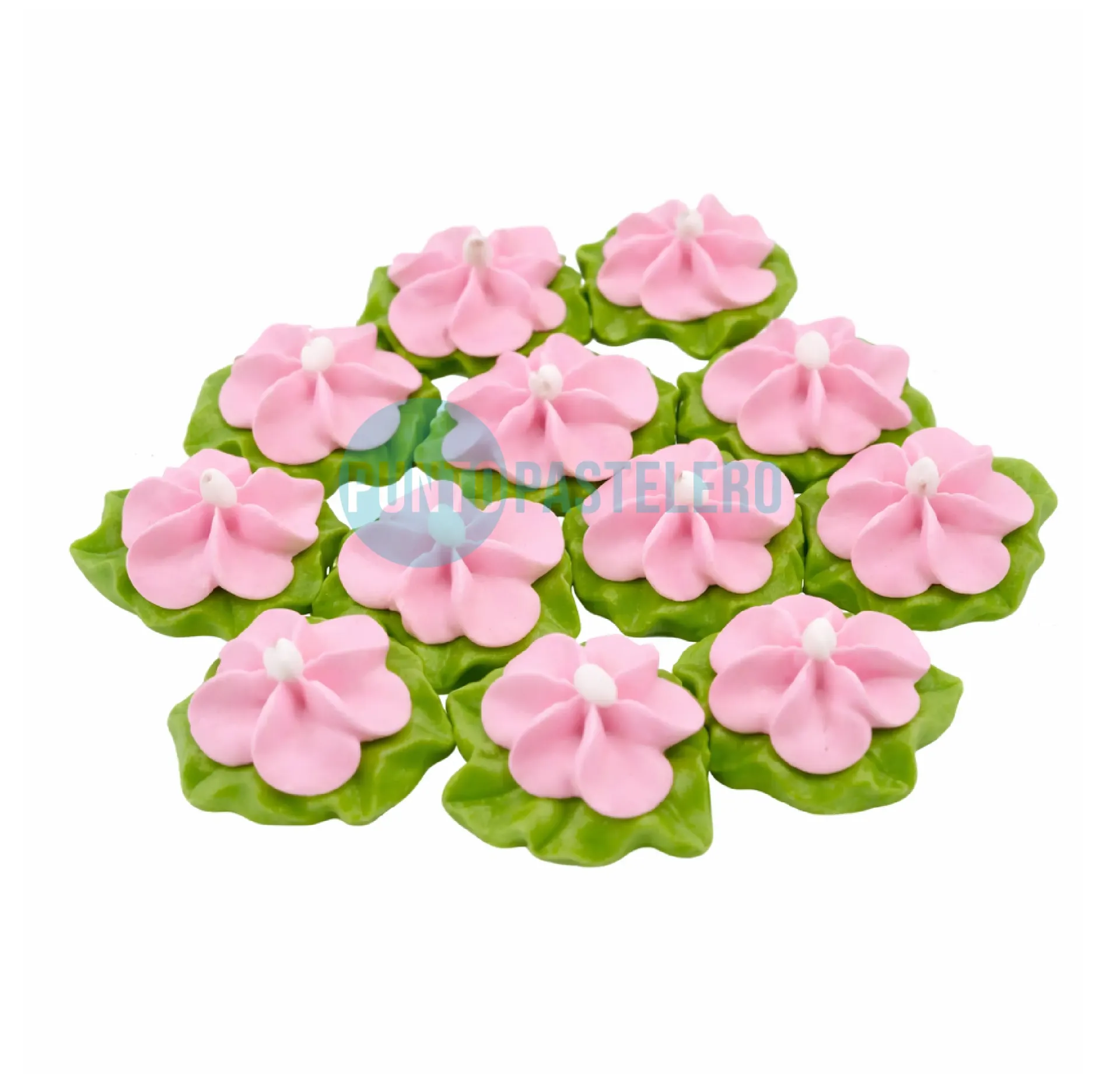 FLOR DE AZUCAR DURAZNO MEDIANA ROSA CLARO N° 9 (CON HOJA) (X 50 U.)