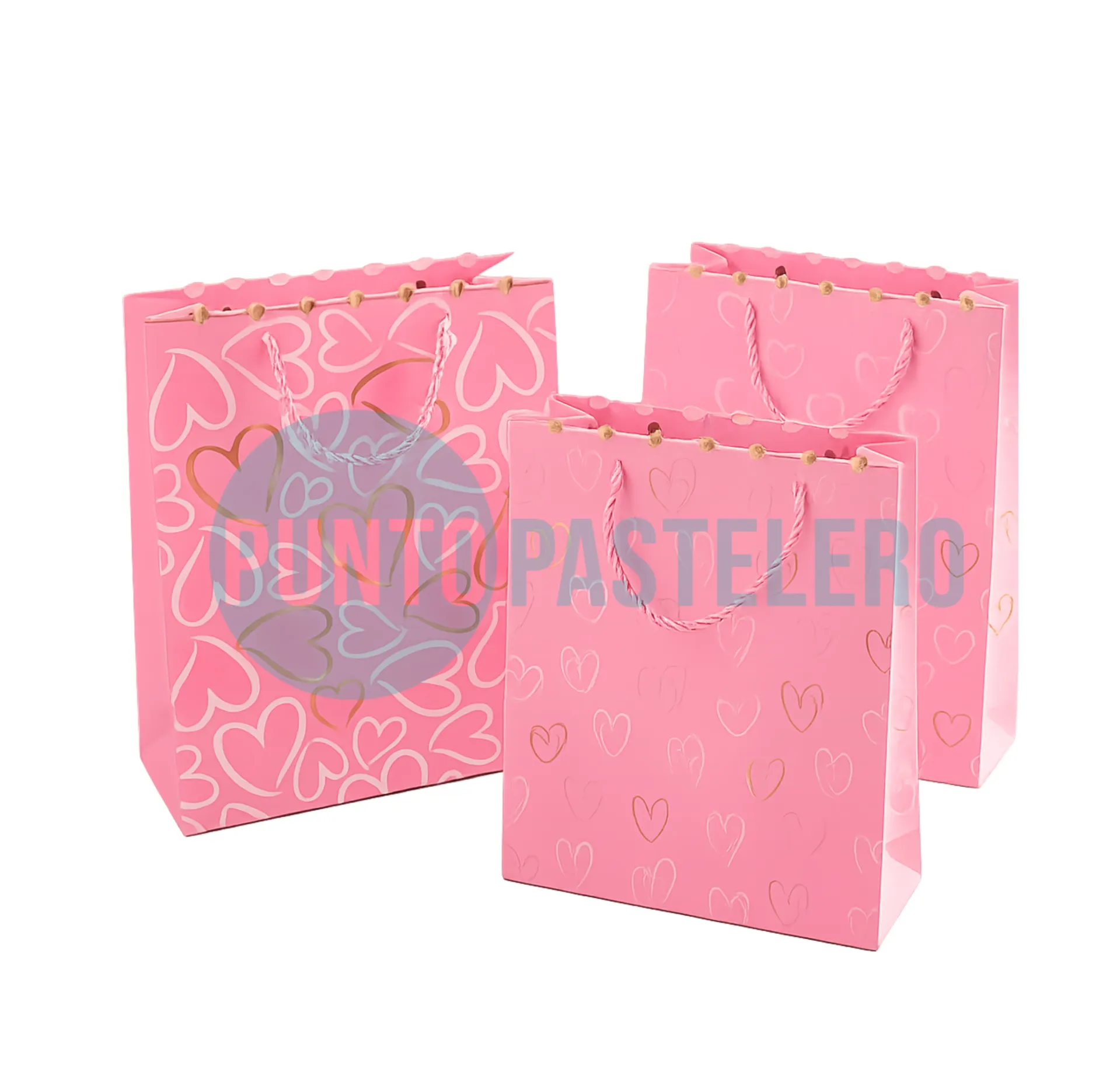 [6972521823403] BOLSA DE REGALO ROSA CORAZON DORADO (18X8.5X24CM) (MODELOS SURTIDOS)