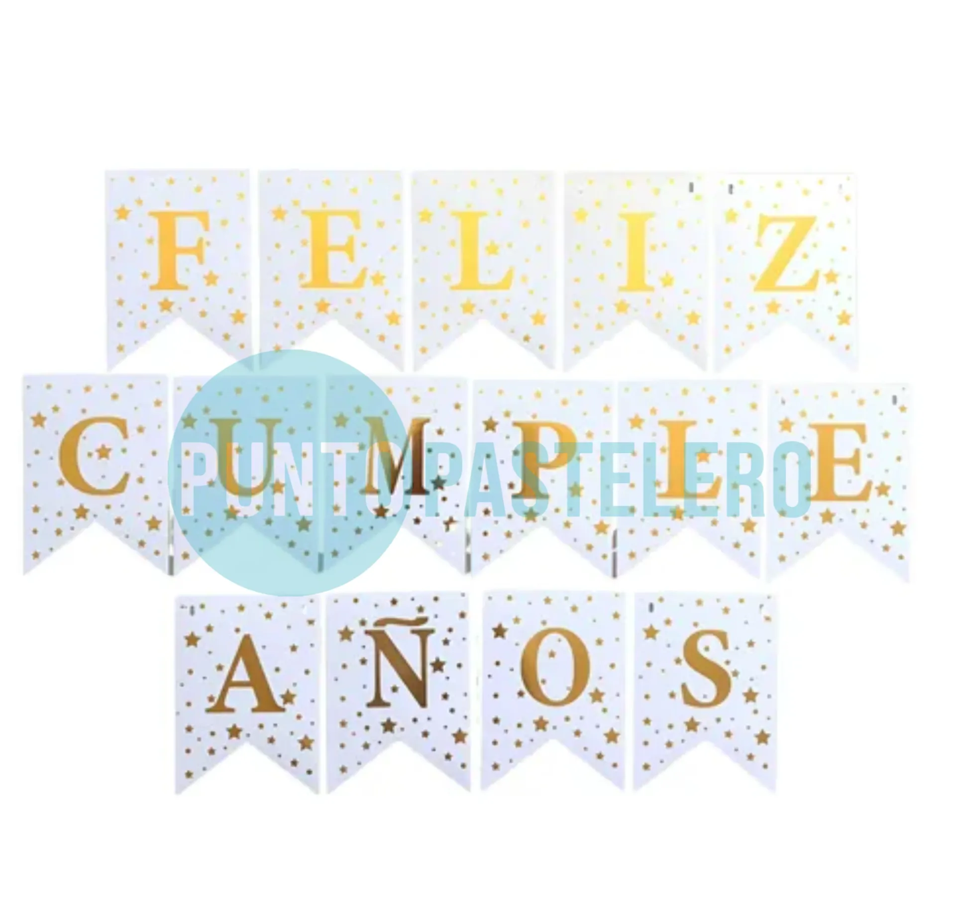 [00115693] BANDERIN "FELIZ CUMPLEAÑOS" CON STAMPING ESTRELLAS DORADAS
