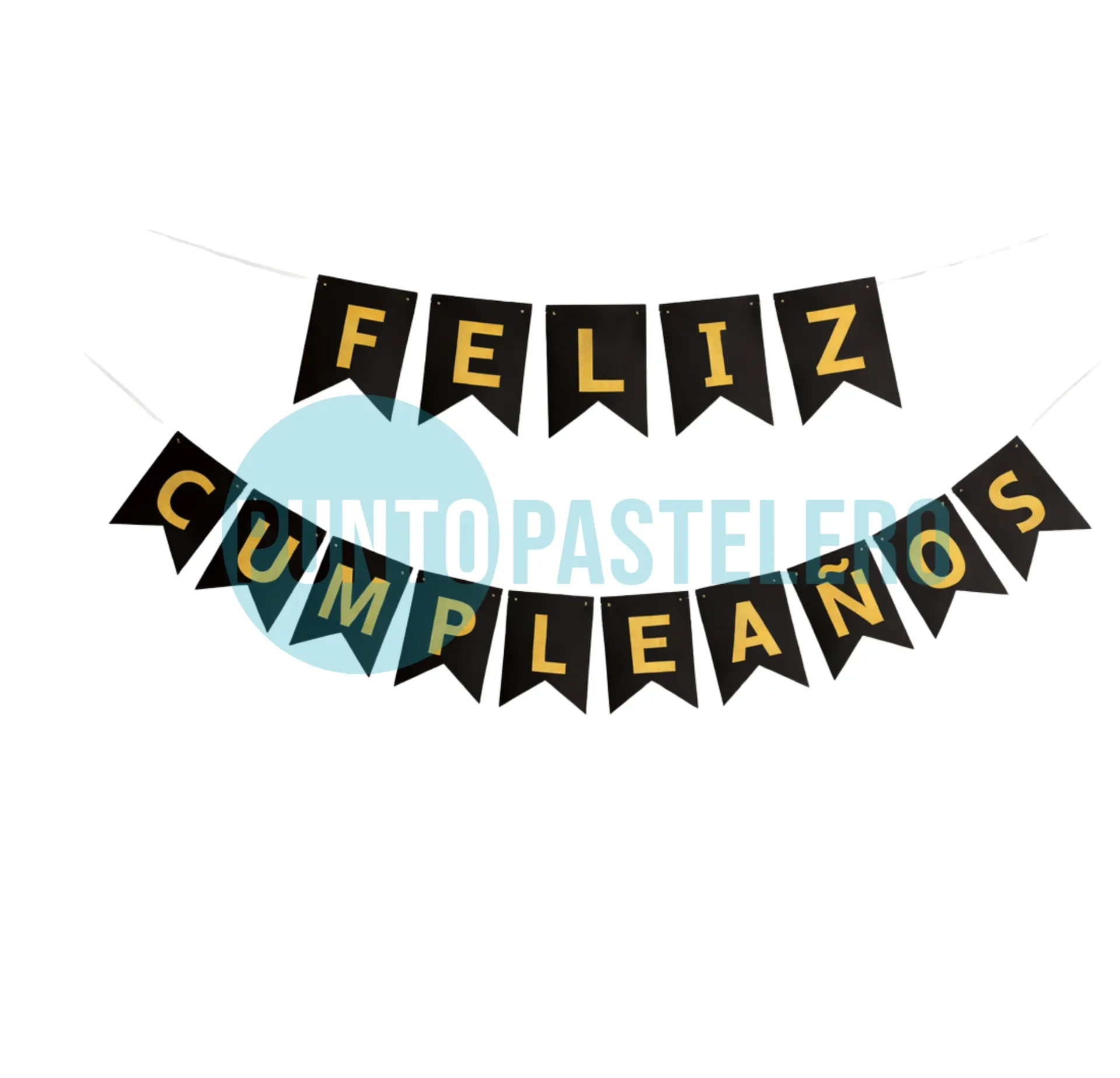 [U19529] BANDERIN FELIZ CUMPLEAÑOS NEGRO (SERIF)