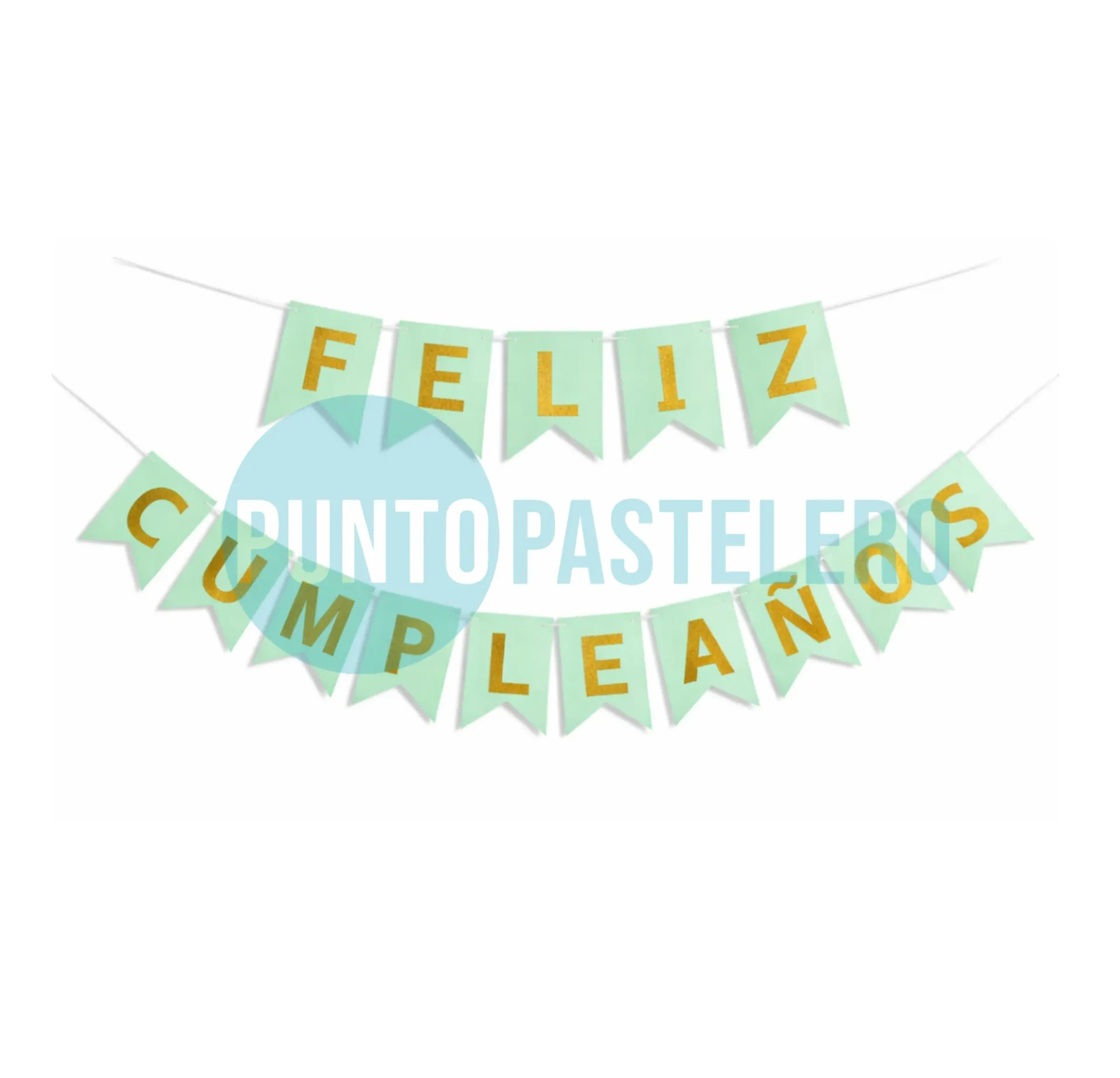 [U19524] BANDERIN FELIZ CUMPLEAÑOS VERDE AGUA (SERIF)