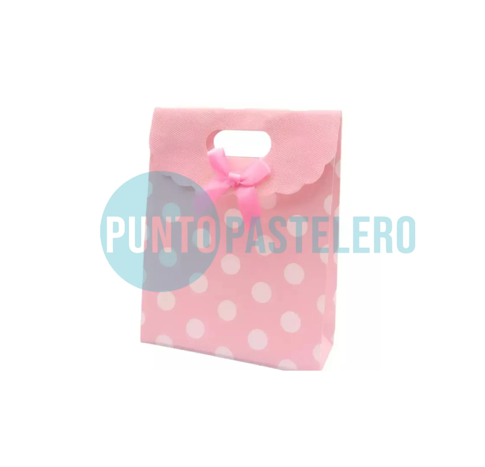 BOLSA DE TELA ROSA LUNARES CON ABROJO (17X12 CM)