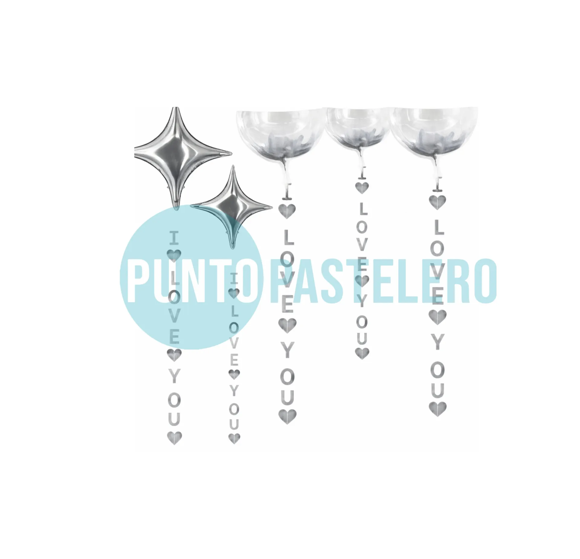 [9100001420089] GUIRNALDA PARA GLOBOS "I LOVE YOU" 110 CM (PLATA)