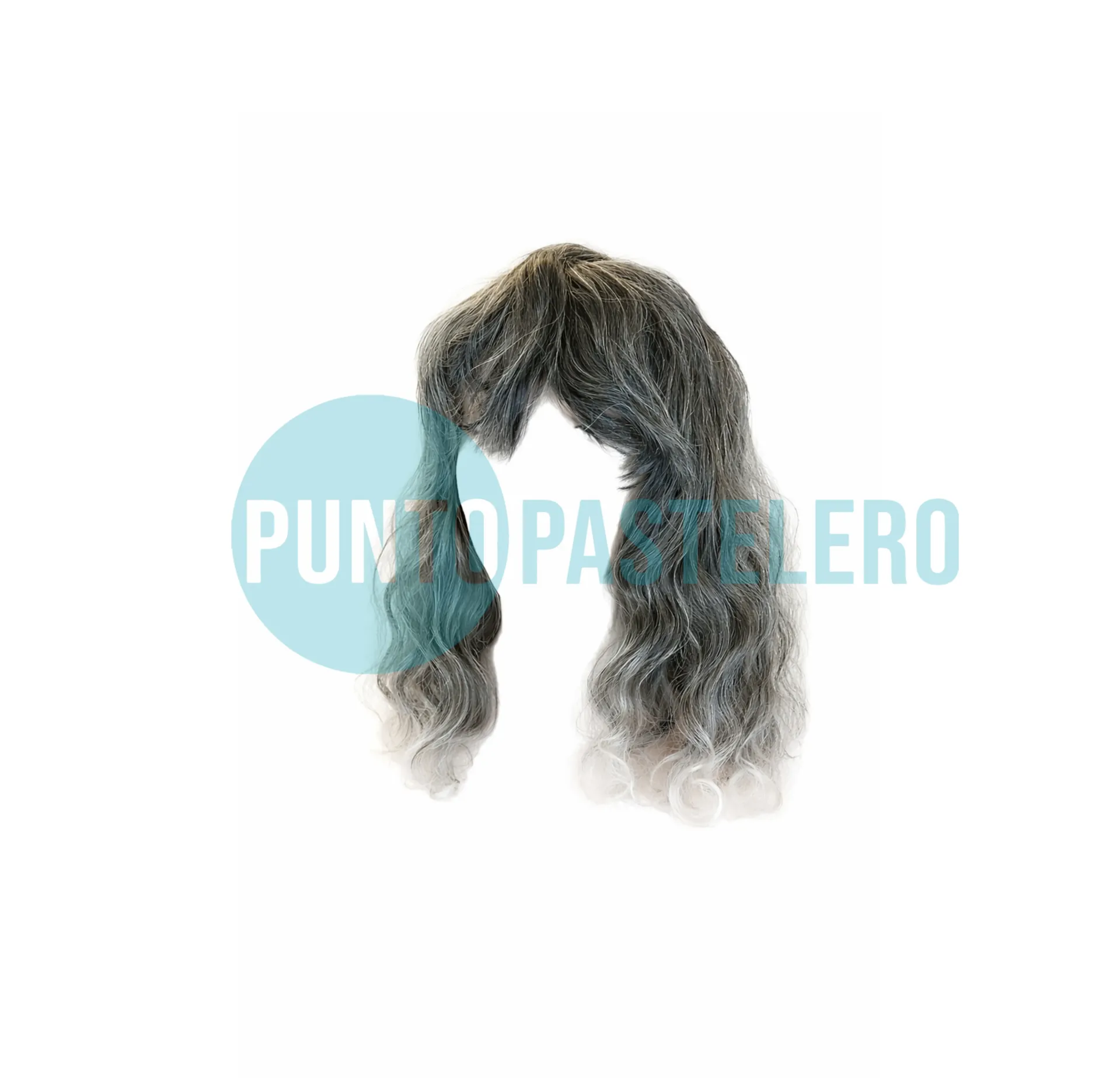 PELUCA LARGA CON RULOS DEGRADE NEGRO BLANCO