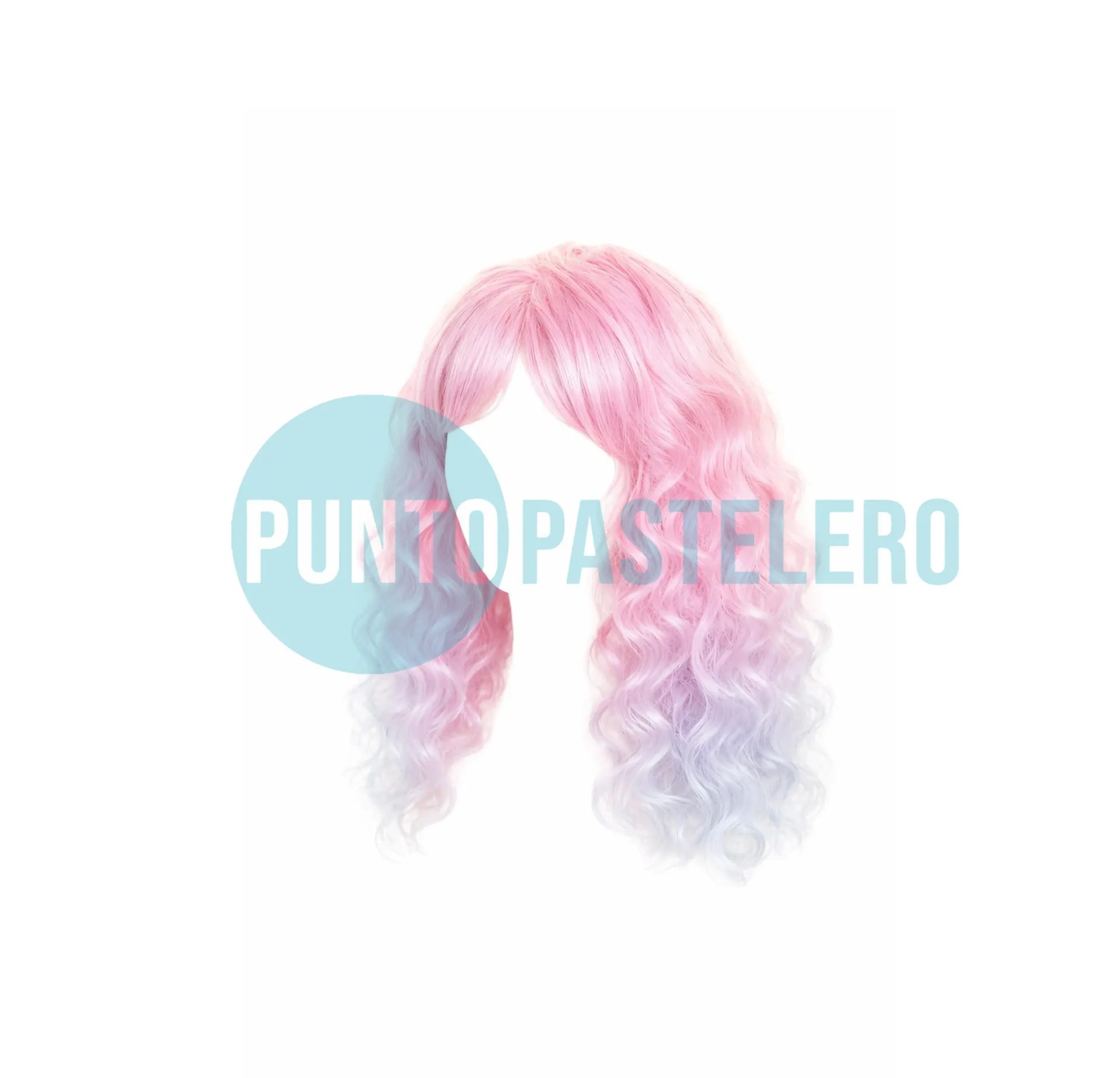 PELUCA LARGA CON RULOS DEGRADE ROSA BLANCO