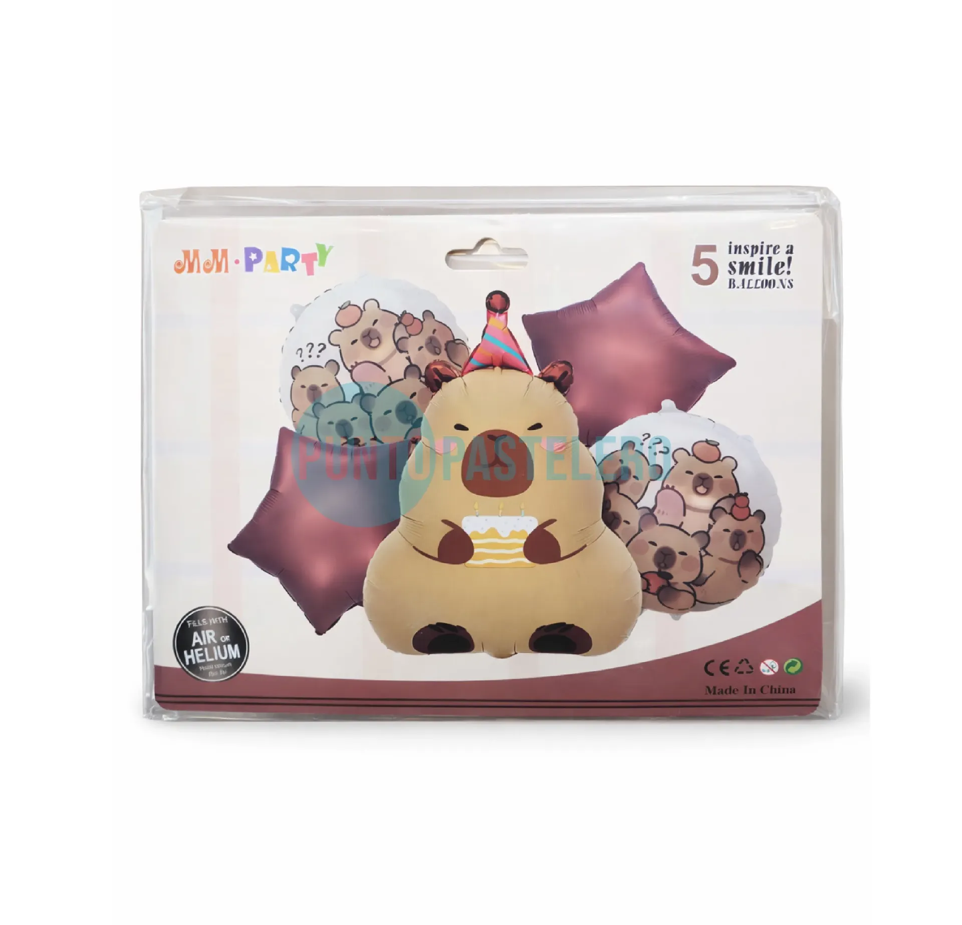 SET DE GLOBOS CAPIBARA CON BONETE (5 PIEZAS)