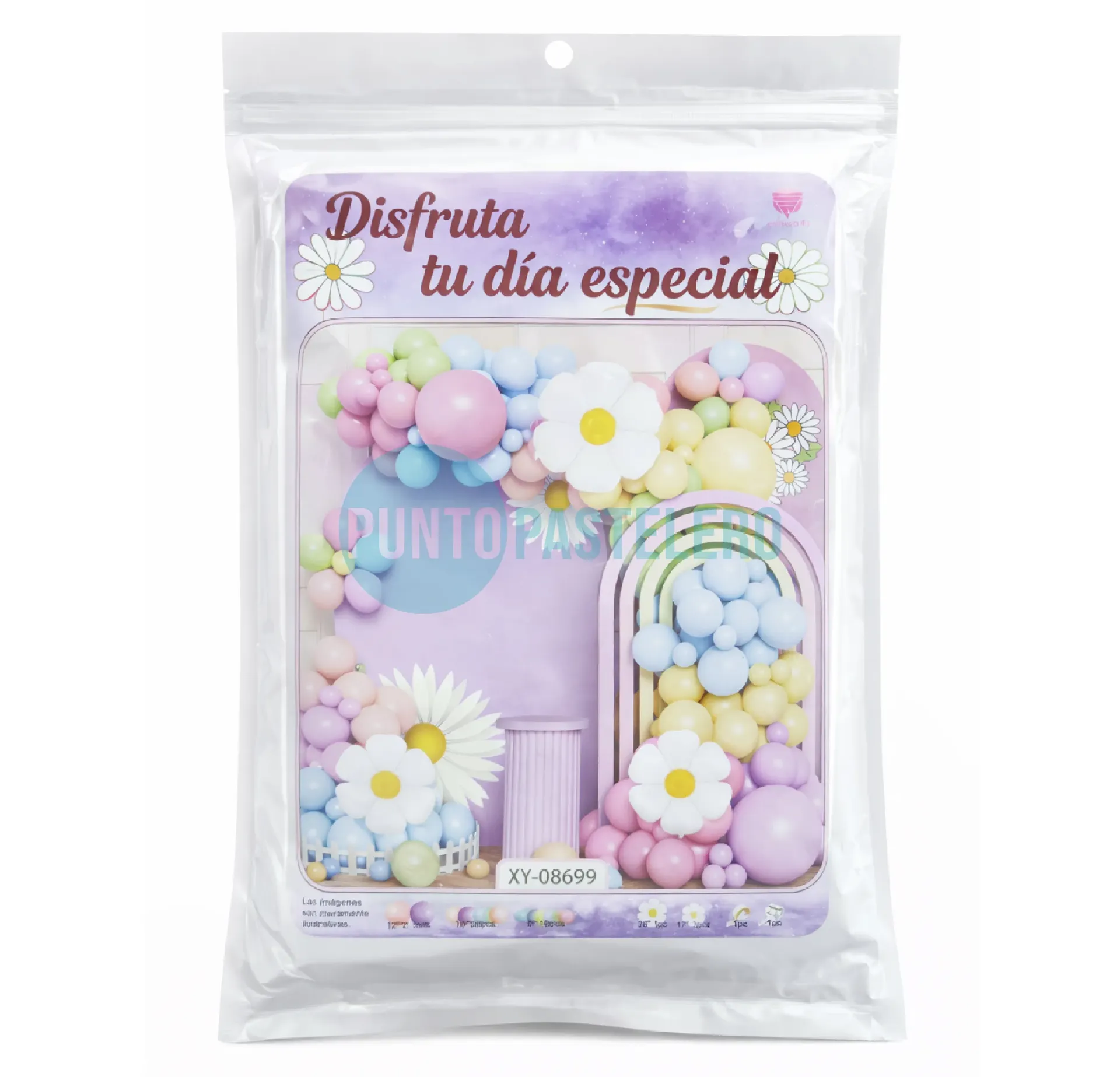 SET DE GLOBOS MULTICOLOR PASTEL MARGARITAS (59 PZ)