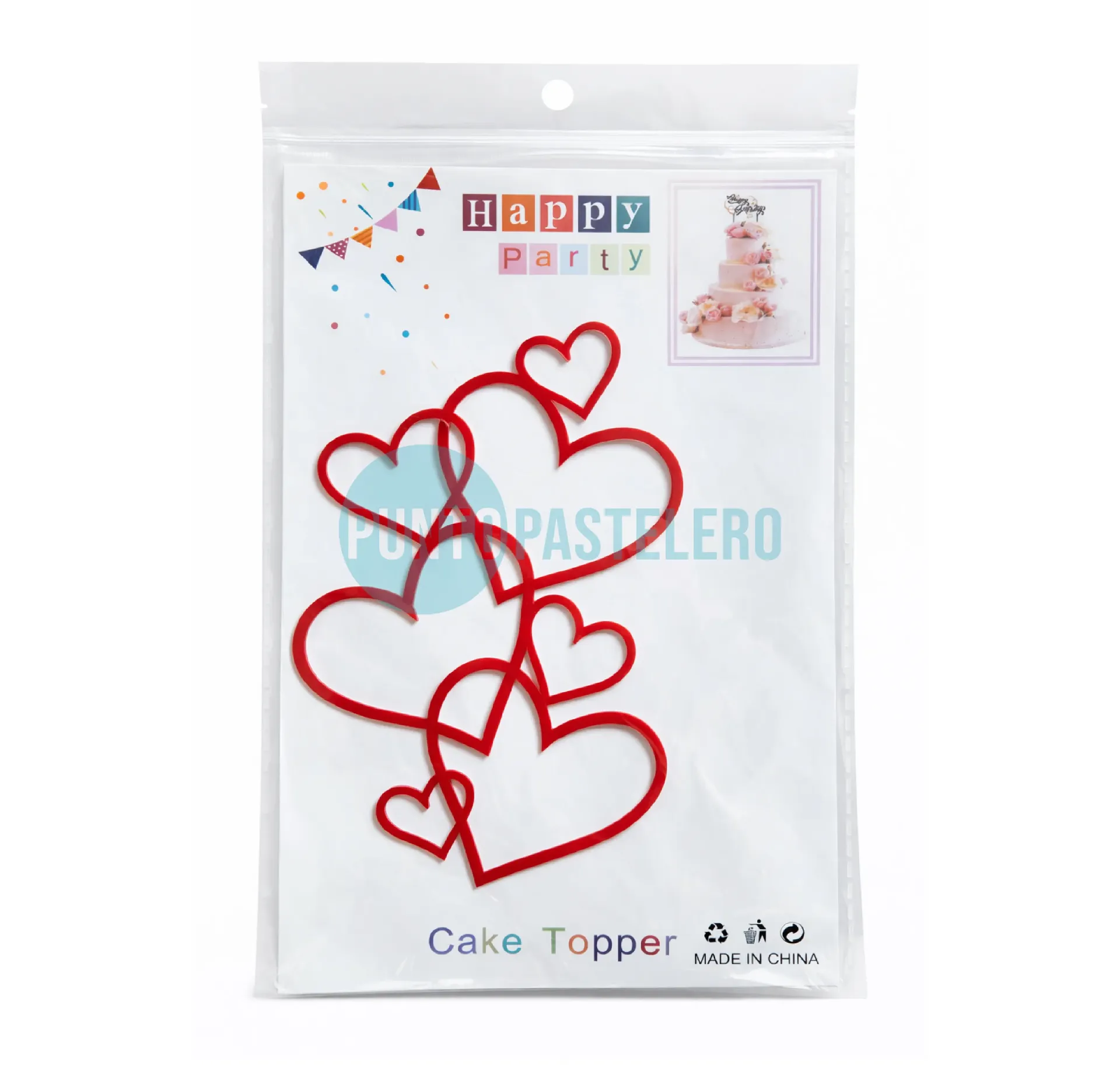 CAKE TOPPER 7 CORAZONES ACRILICO (11X16CM)