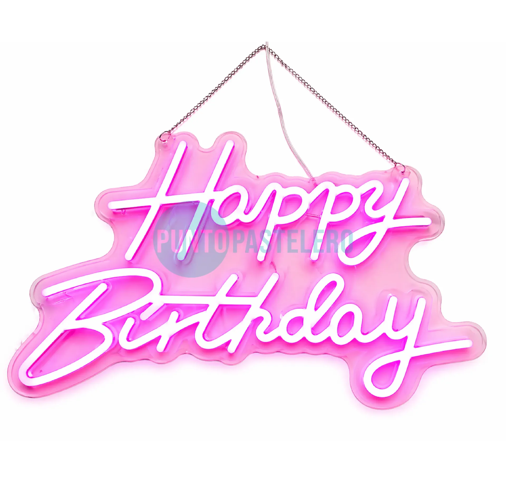 [6902025054607R] CARTEL COLGANTE NEON HAPPY BIRTHDAY ROSA (44X32 CM)