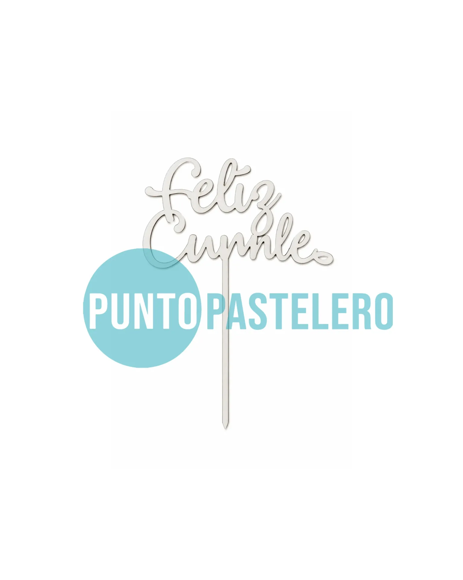 [90028B] CAKE TOPPER FELIZ CUMPLEAÑOS (10X7 CM.) (BLANCO)