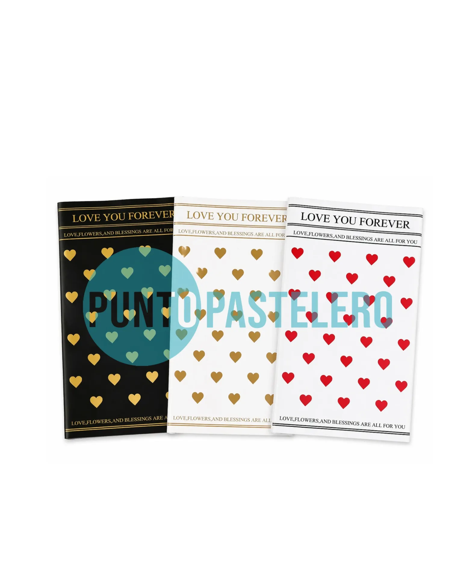 [6901278532320] PACK PAPEL COREANO DE REGALO IMPERMEABLE CORAZONES (X 20 U.)