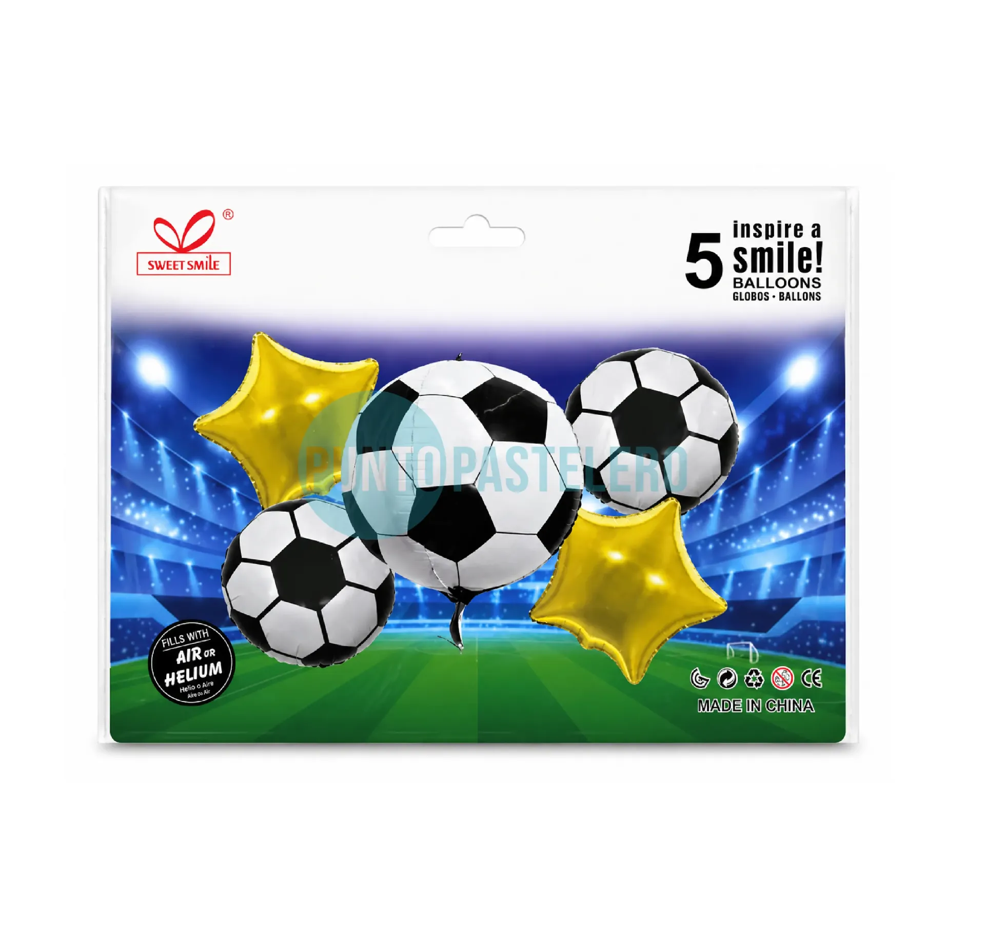 SET DE GLOBOS FUTBOL CON ESTRELLAS (5 PZ)