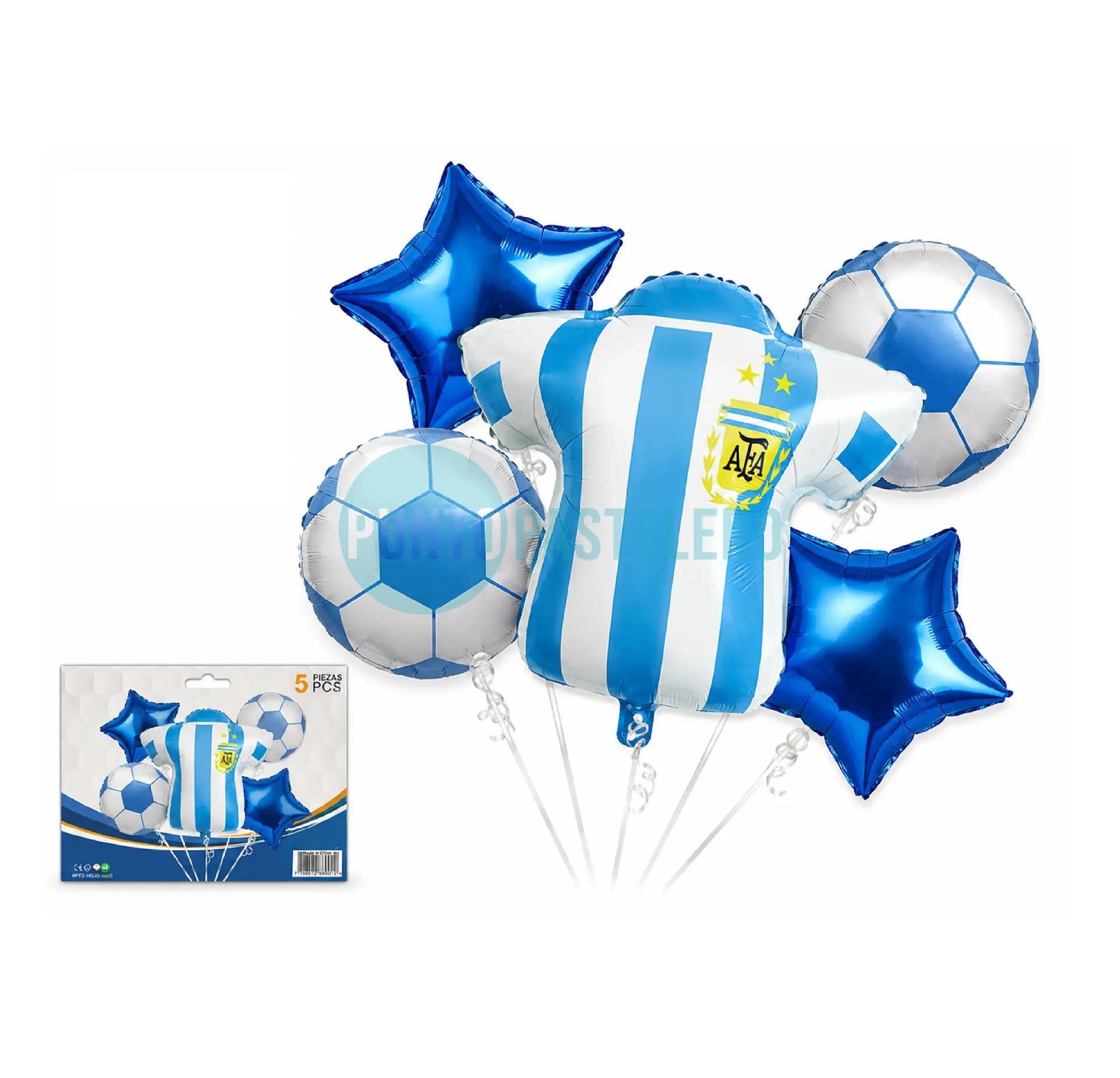SET DE GLOBOS FUTBOL CAMISETA ARGENTINA (5 PZ)