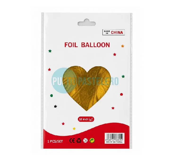 GLOBO METALIZADO CORAZON DORADO (40 CM)