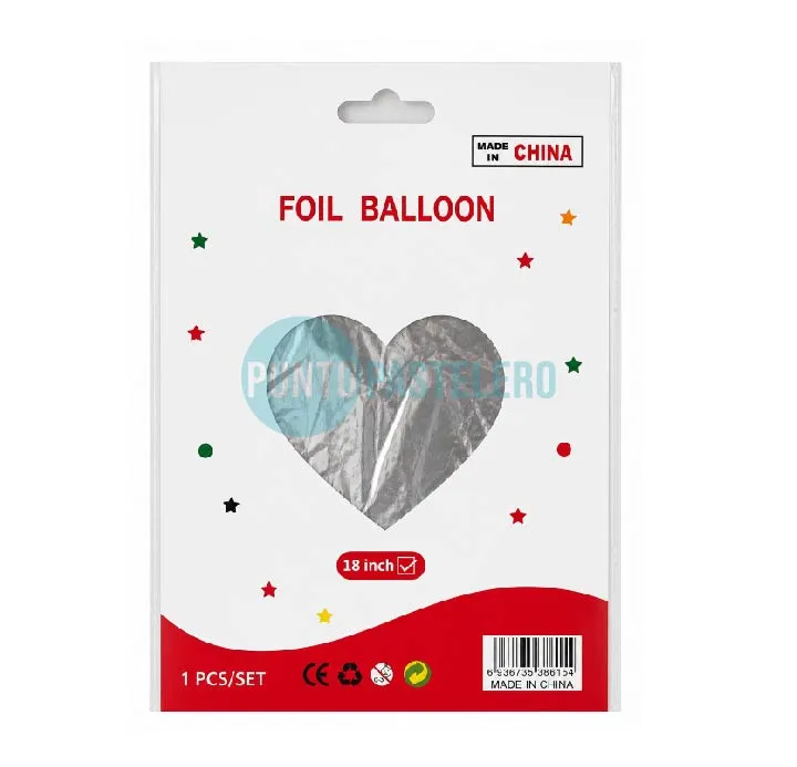 GLOBO METALIZADO CORAZON PLATA (40 CM)