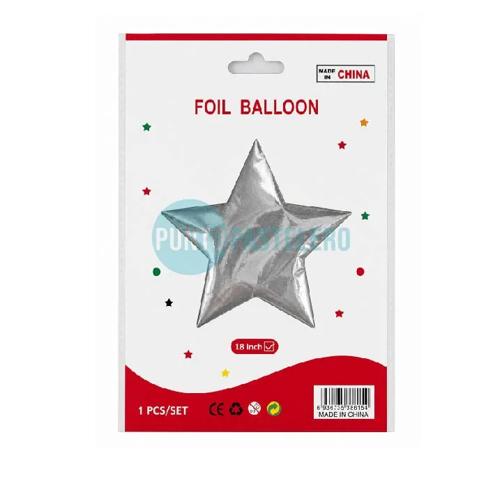 GLOBO METALIZADO ESTRELLA PLATEADA (40 CM)
