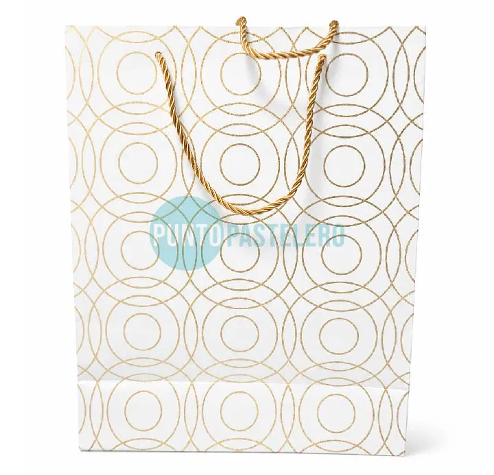 BOLSA DE REGALO CON DETALLES GEOMETRICOS EN DORADO (26X32X10 CM) (MODELOS SURTIDOS) (ILC-AO191)