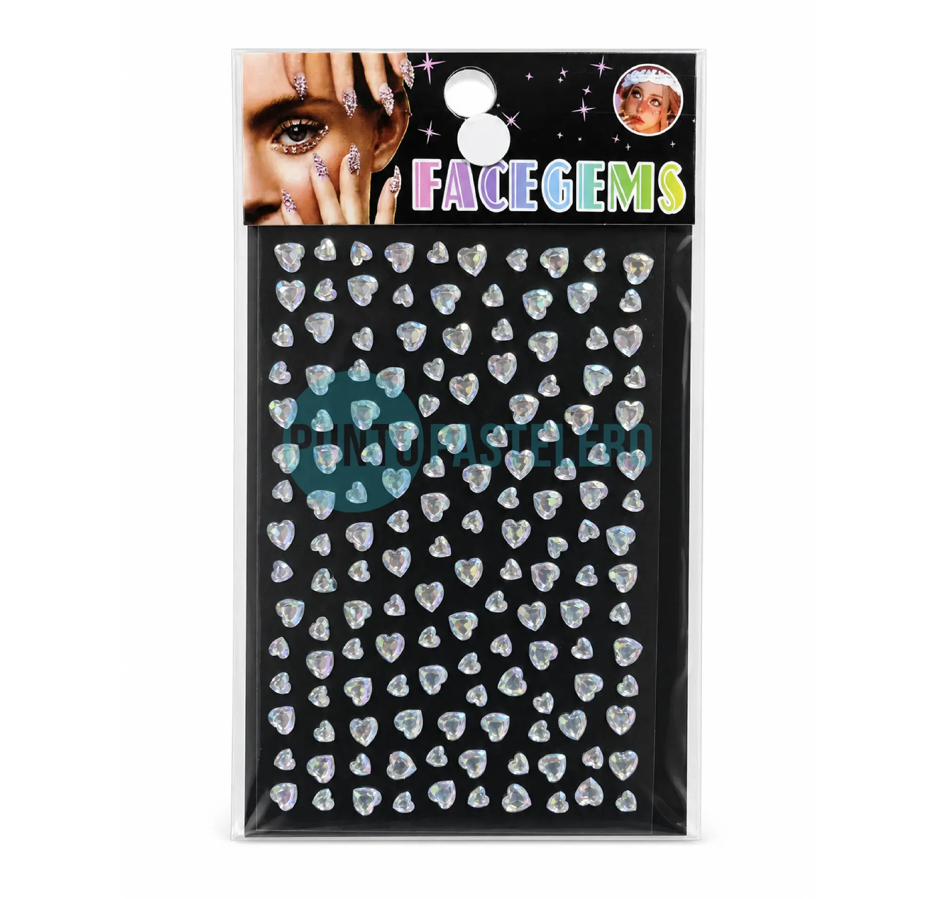 CRISTALES STRASS PARA ROSTRO CORAZONES (150 PCS)