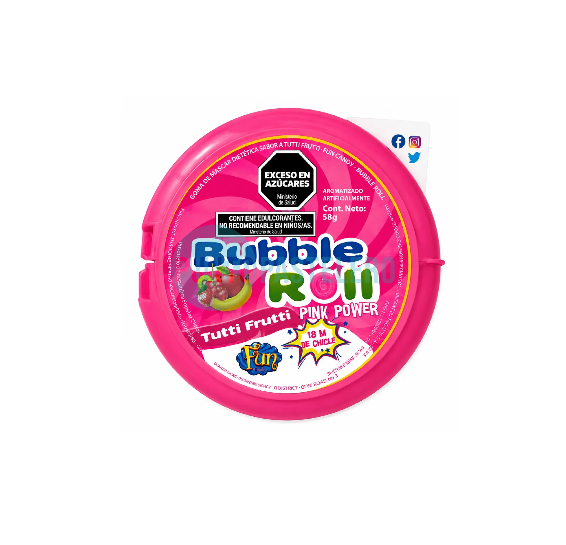 [7798130959376] FUN CANDY BUBBLE ROLL TUTTI FRUTTI PINK POWER