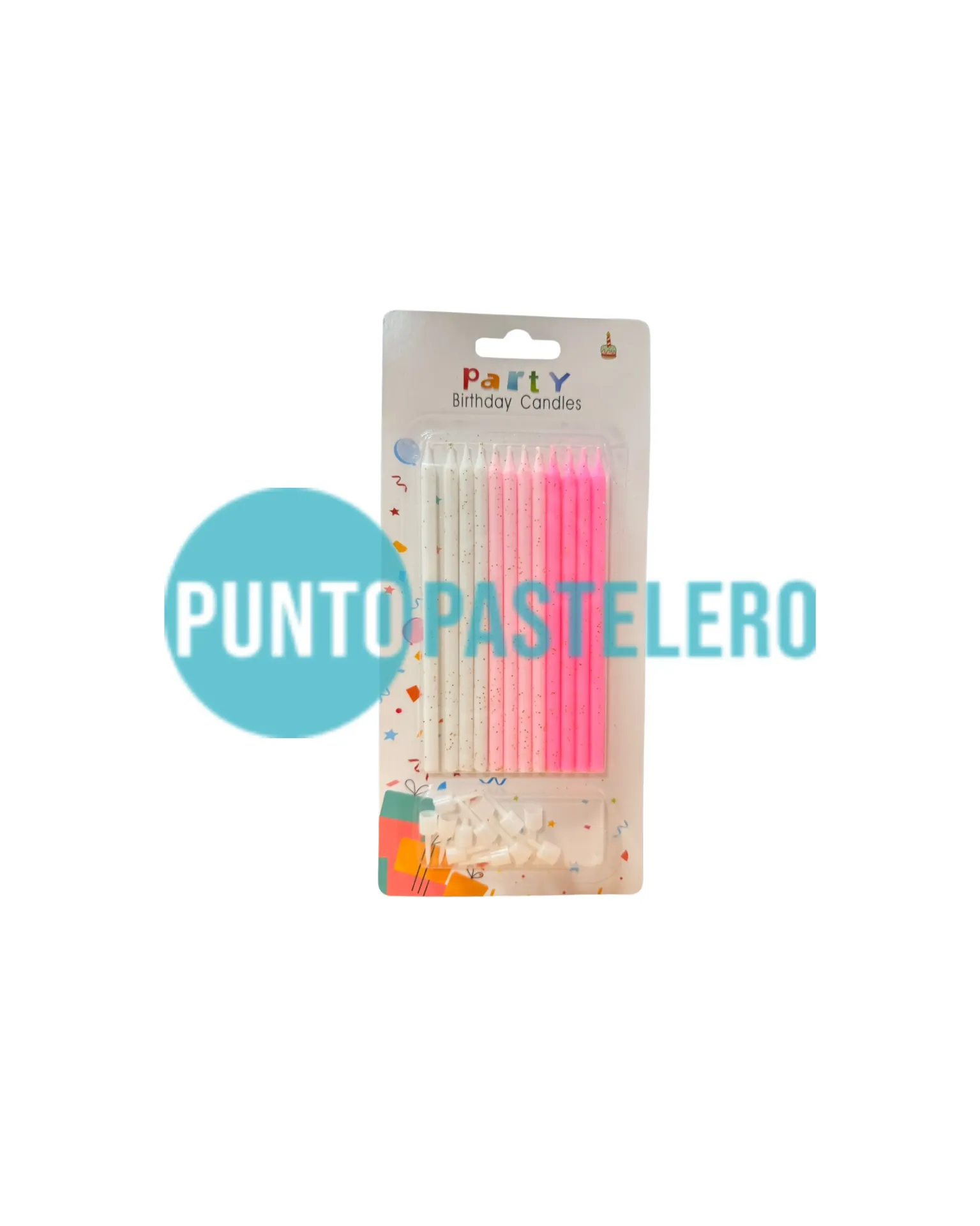 [6926115800837] PACK VELA LARGA ROSA PASTEL - BLANCO CON BRILLITO (X 12 U.)