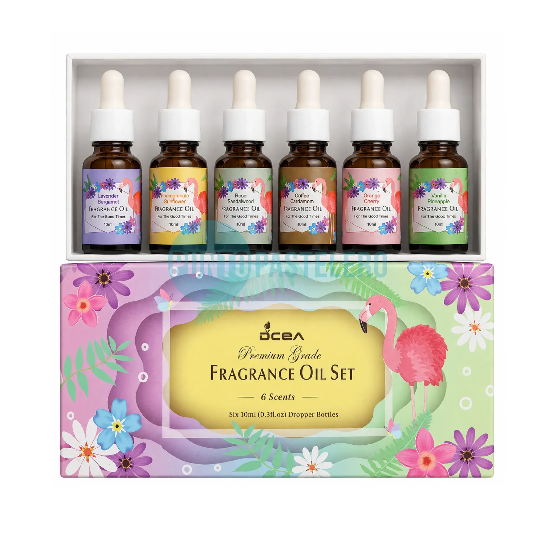 [6928012022022] SET 6 ESENCIAS PARA VELAS 10 ML. (BASE ACEITE) (RH-22) (AROMAS SURTIDOS)