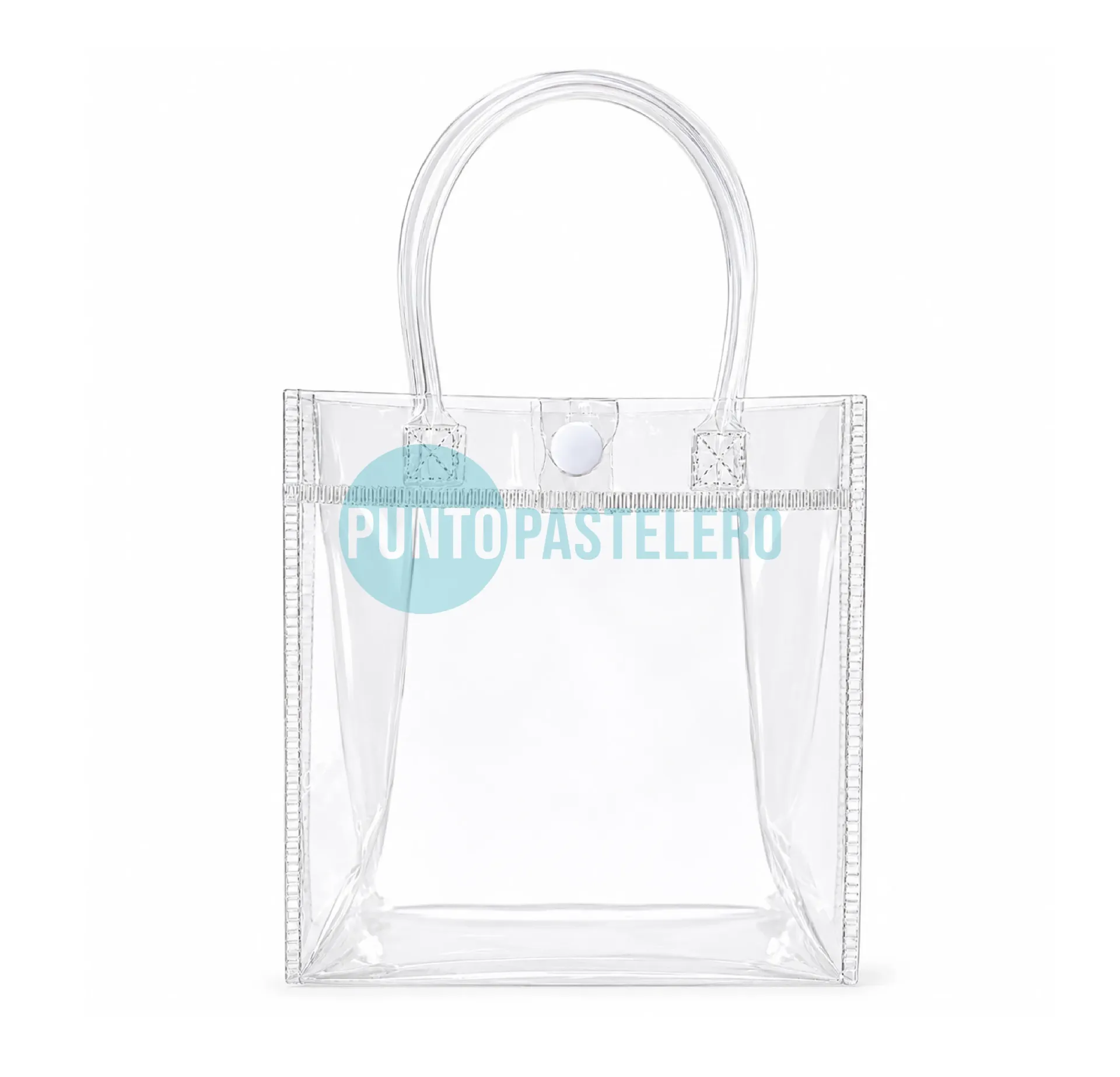 BOLSITA PVC TRANSPARENTE CON MANIJAS Y BROCHE (15X13X7 CM)