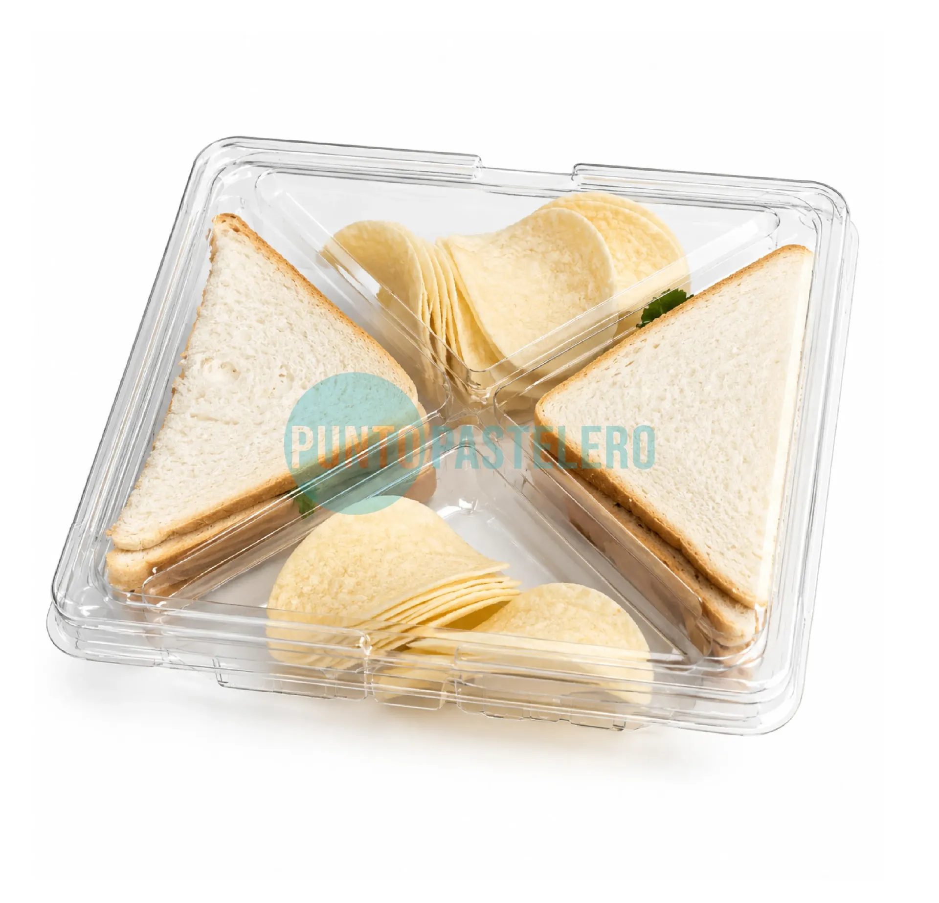 BANDEJA CUADRADA 4 DIVISIONES TRANSPARENTE (G545) (22X22X3.5 CM)