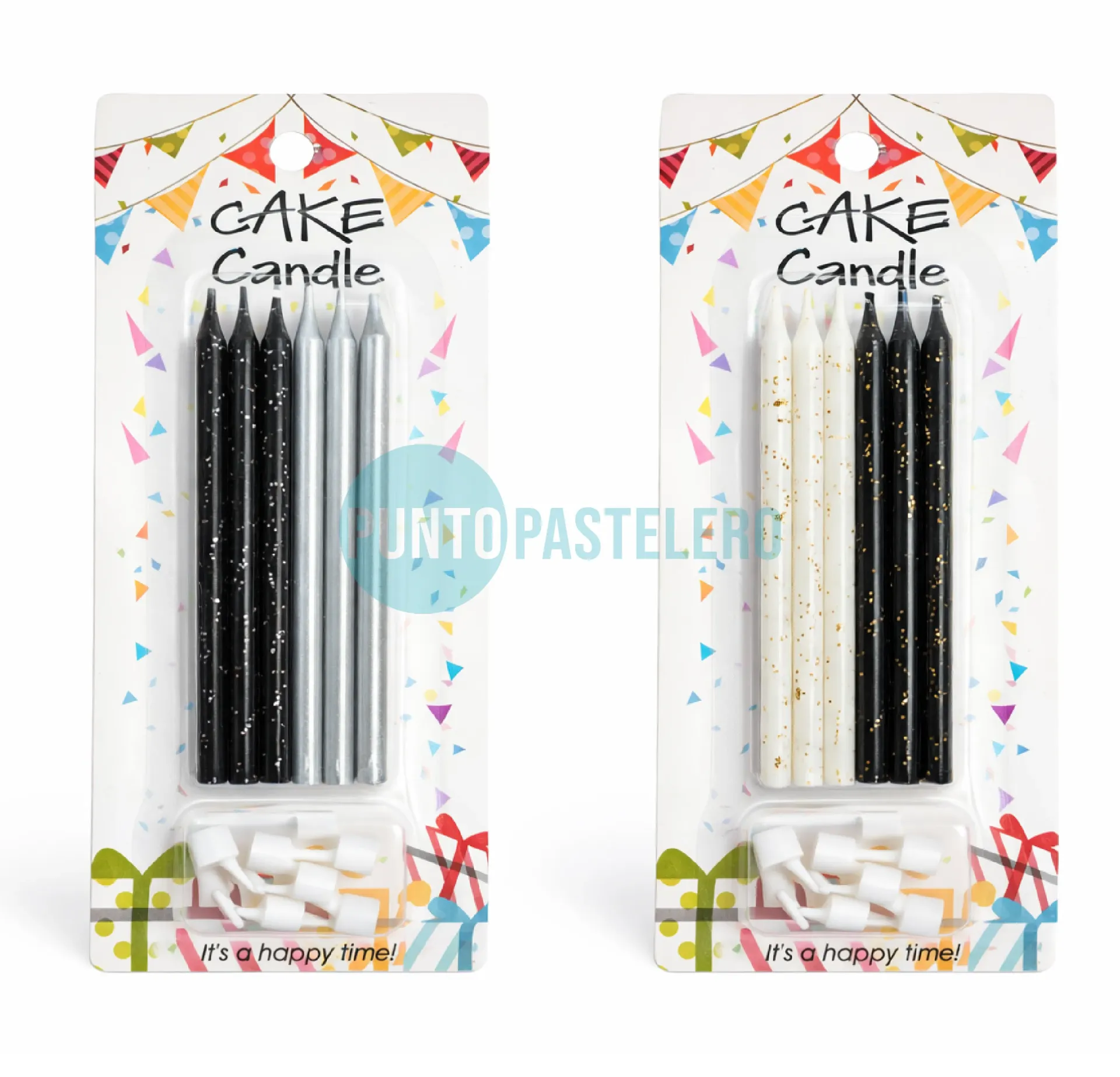 [9125681419062D] PACK VELAS NEGRO-BLANCO DESTELLO DORADO (6 U.)