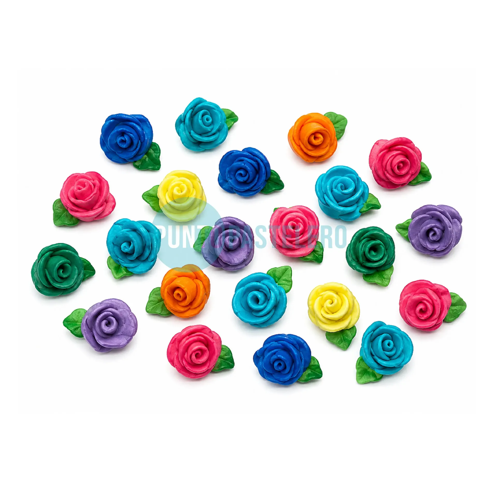 [000029920509] FLOR DE AZUCAR ROSA MINI CON HOJA Nº9 MULTICOLOR (X 50 U.)