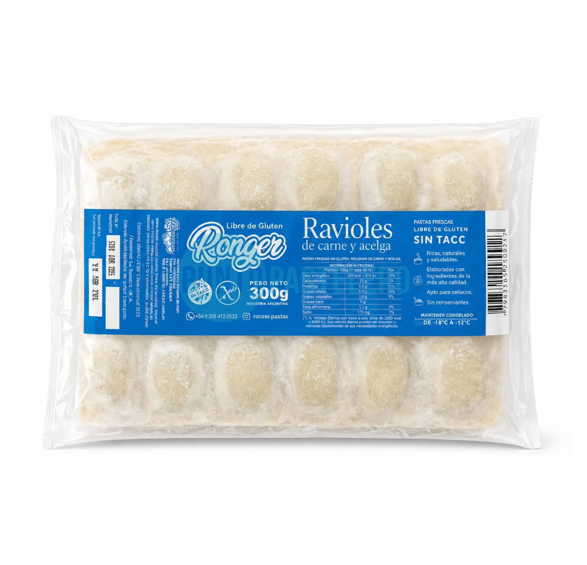RAVIOLES RONGER DE CARNE Y VERDURA (X 300 GR.) (SIN TACC)