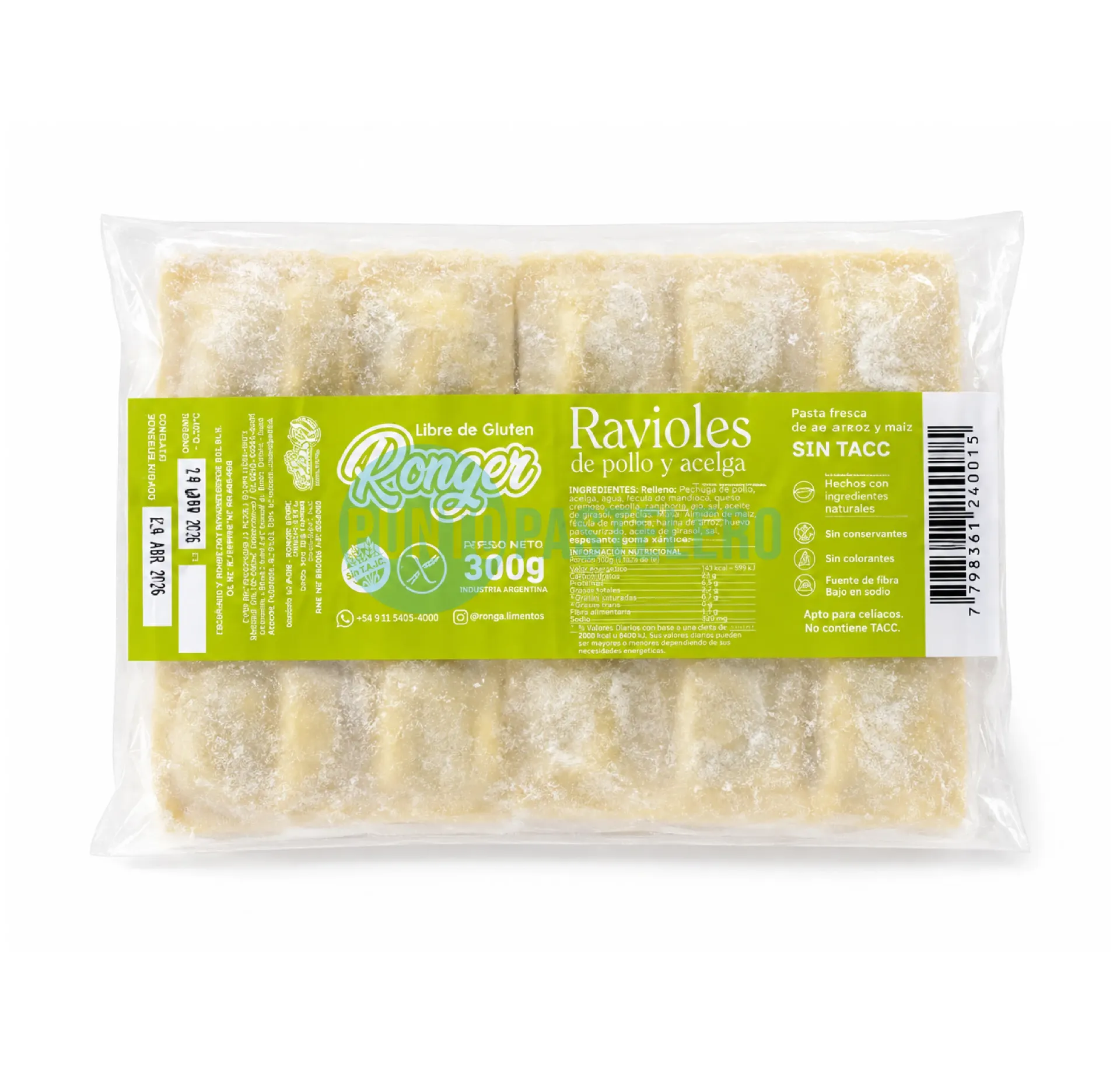 RAVIOLES RONGER DE POLLO Y VERDURA (X 300 GR.) (SIN TACC)