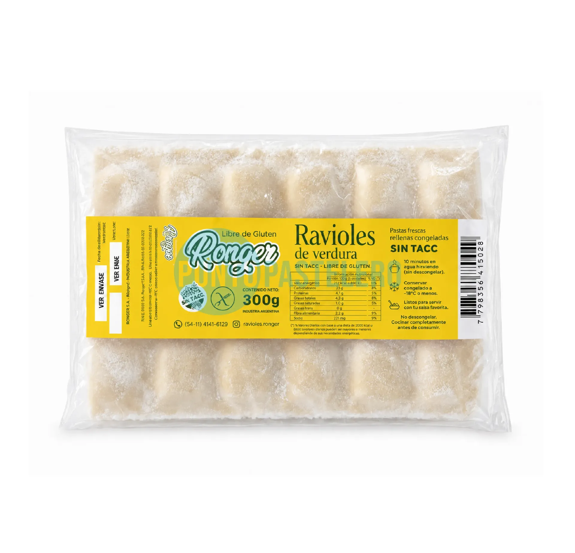 RAVIOLES RONGER DE VERDURA (X 300 GR.) (SIN TACC)