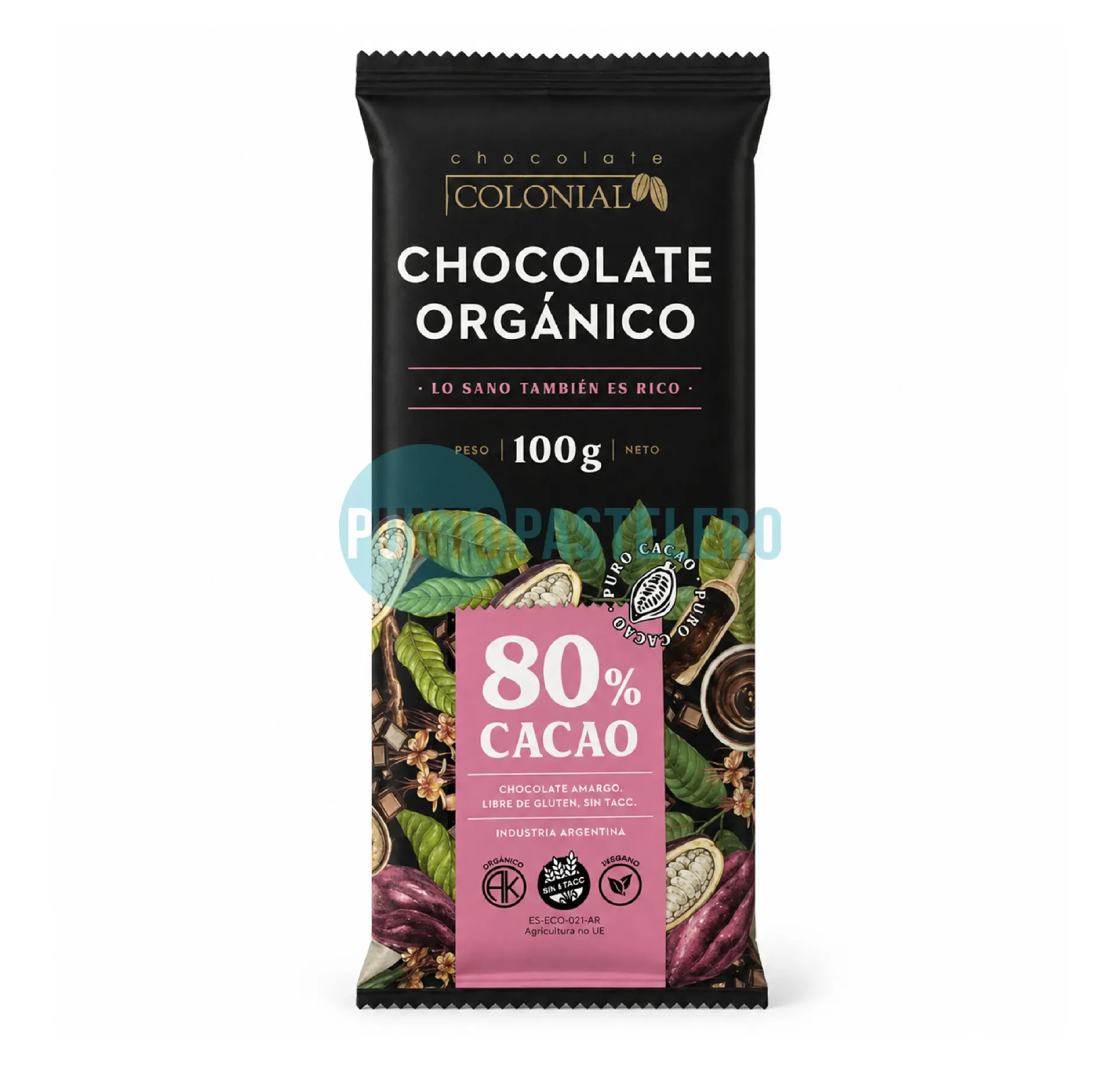TABLETA COLONIAL 80% CACAO ORGANICO X 100 GR. (SIN TACC)
