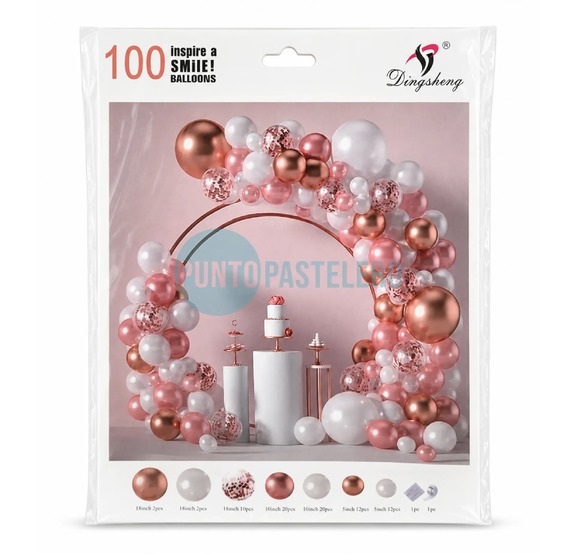 [7813690821038] SET DE GLOBOS ROSA GOLD Y BLANCO (100 PZ)
