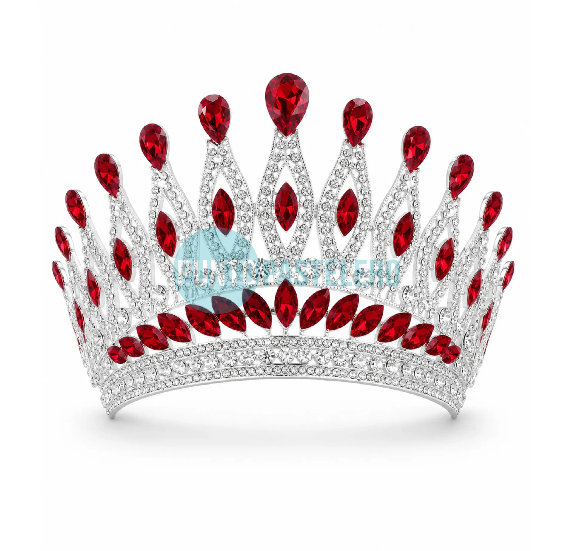 CORONA PREMIUM PLATEADA GEMAS Y STRASS COLOR (18X9 CM)