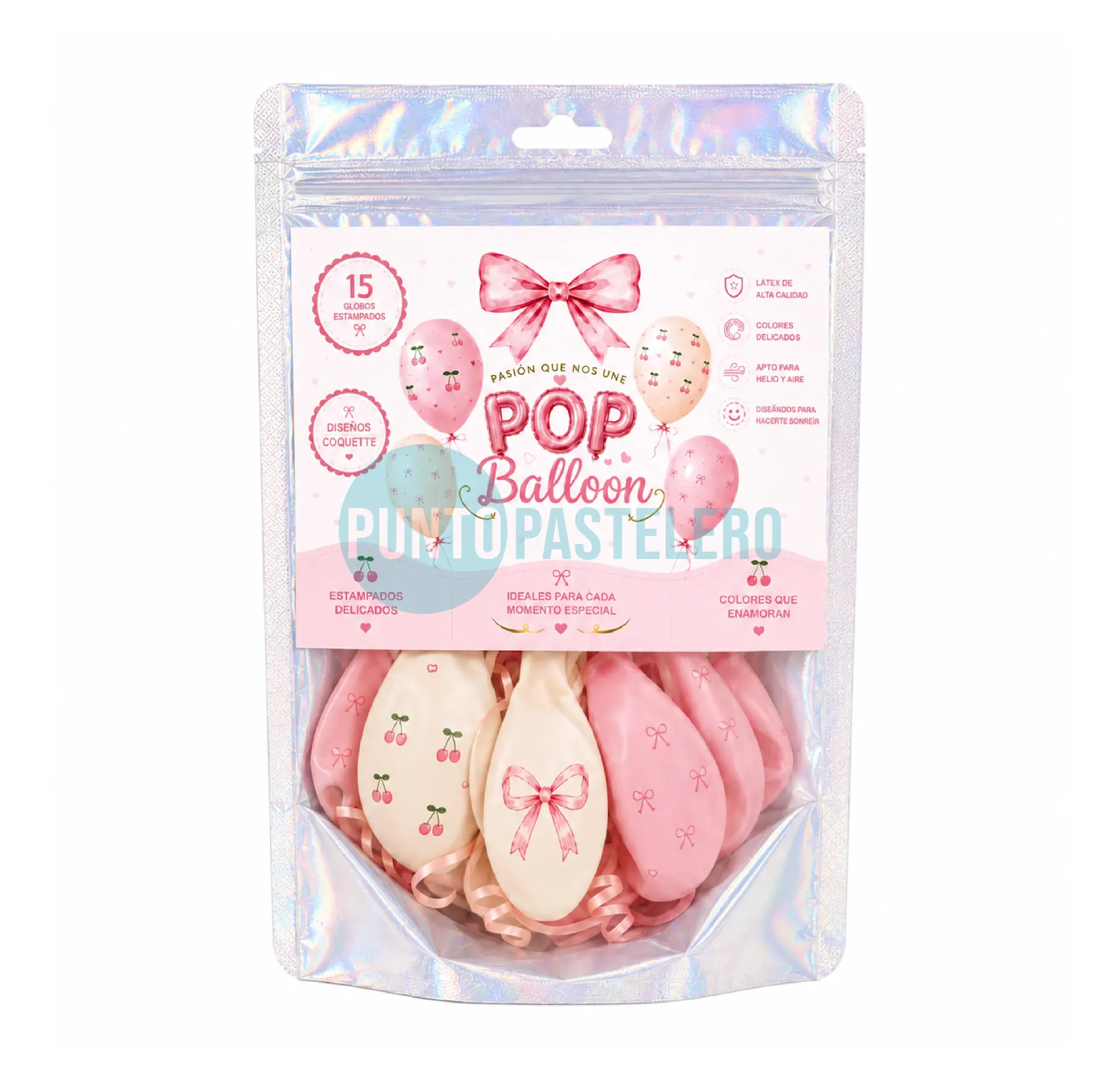 SET DE GLOBOS ESTAMPADOS POP BALLOON COQUETTE (X 15 U.)